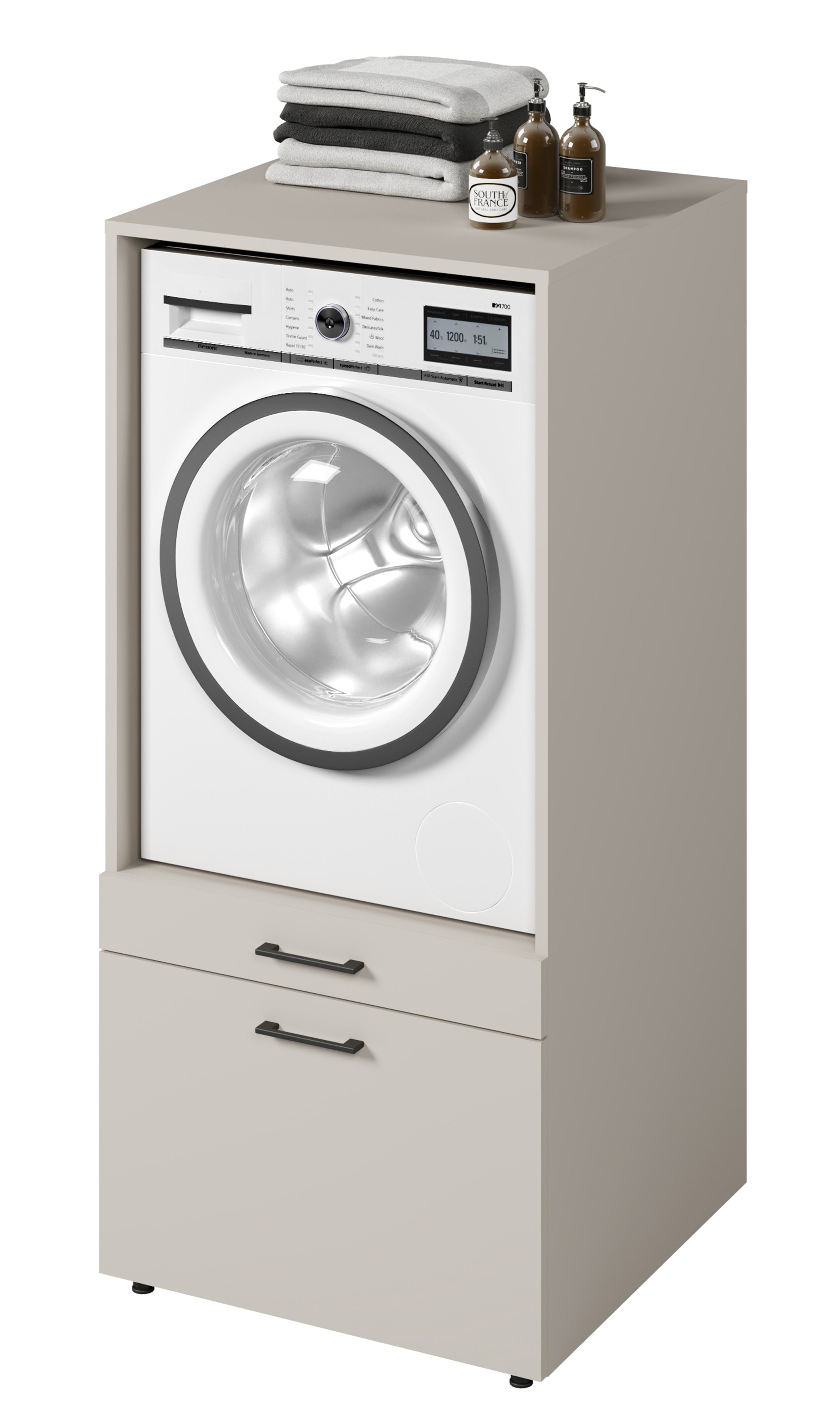Waschmaschinenschrank Aza mit Schublade und Kaschmir-Regal