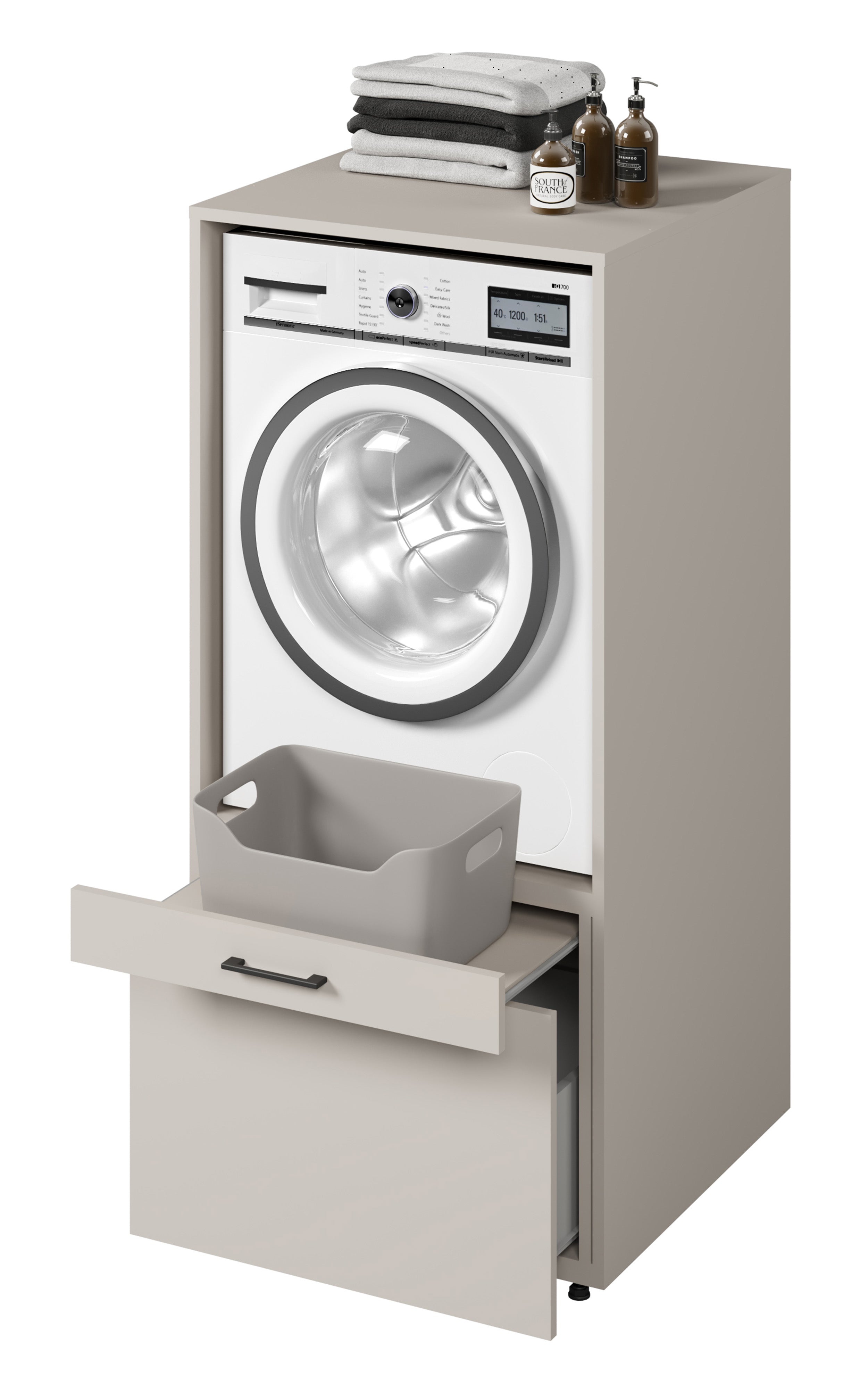 Waschmaschinenschrank Aza mit Schublade und Kaschmir-Regal