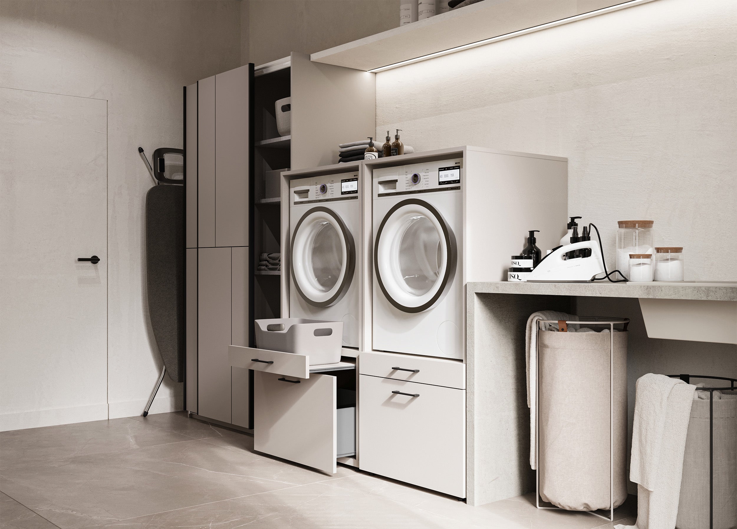 Waschmaschinenschrank Aza mit Schublade und Kaschmir-Regal
