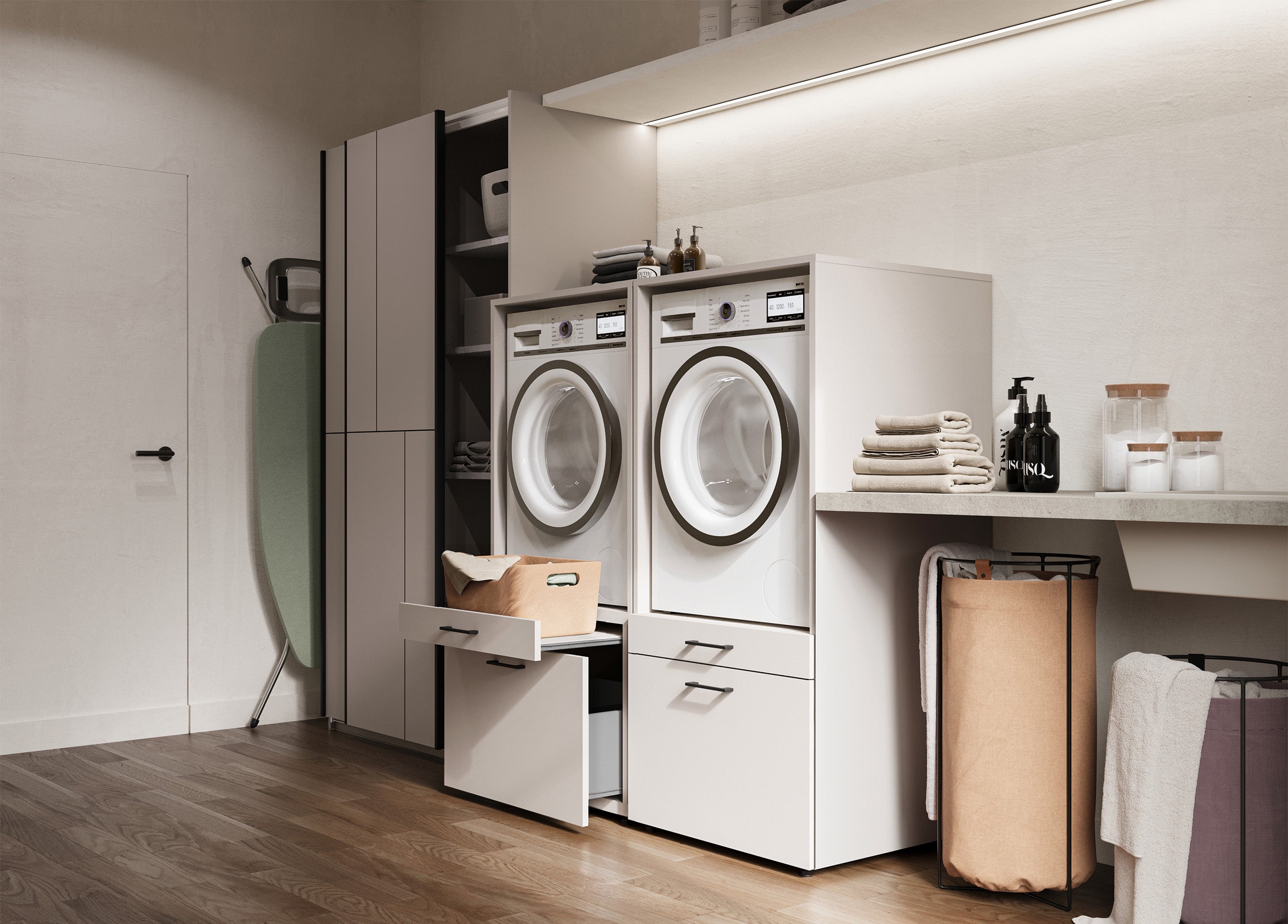 Waschmaschinenschrank Aza mit Schublade und Kaschmir-Regal