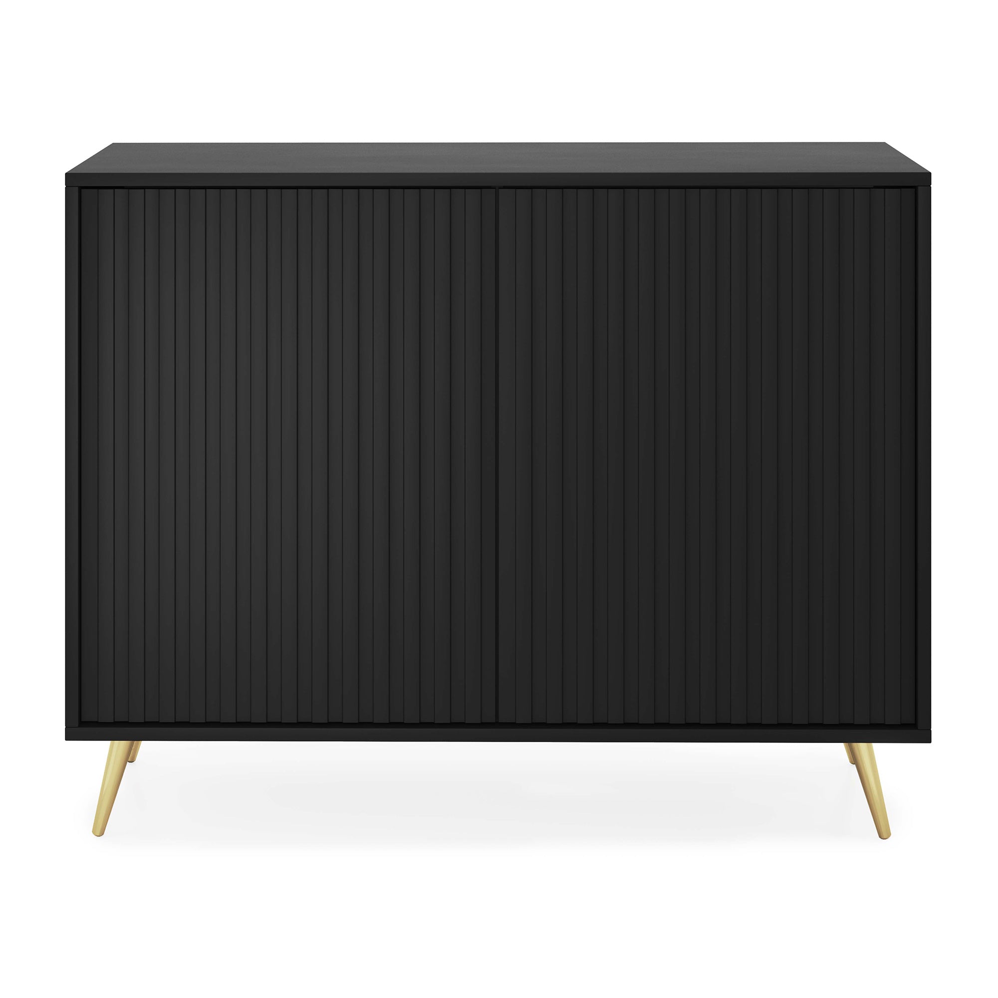 Kommode Bello mit Lamellenfronten 104 cm schwarz mit goldenen Beinen