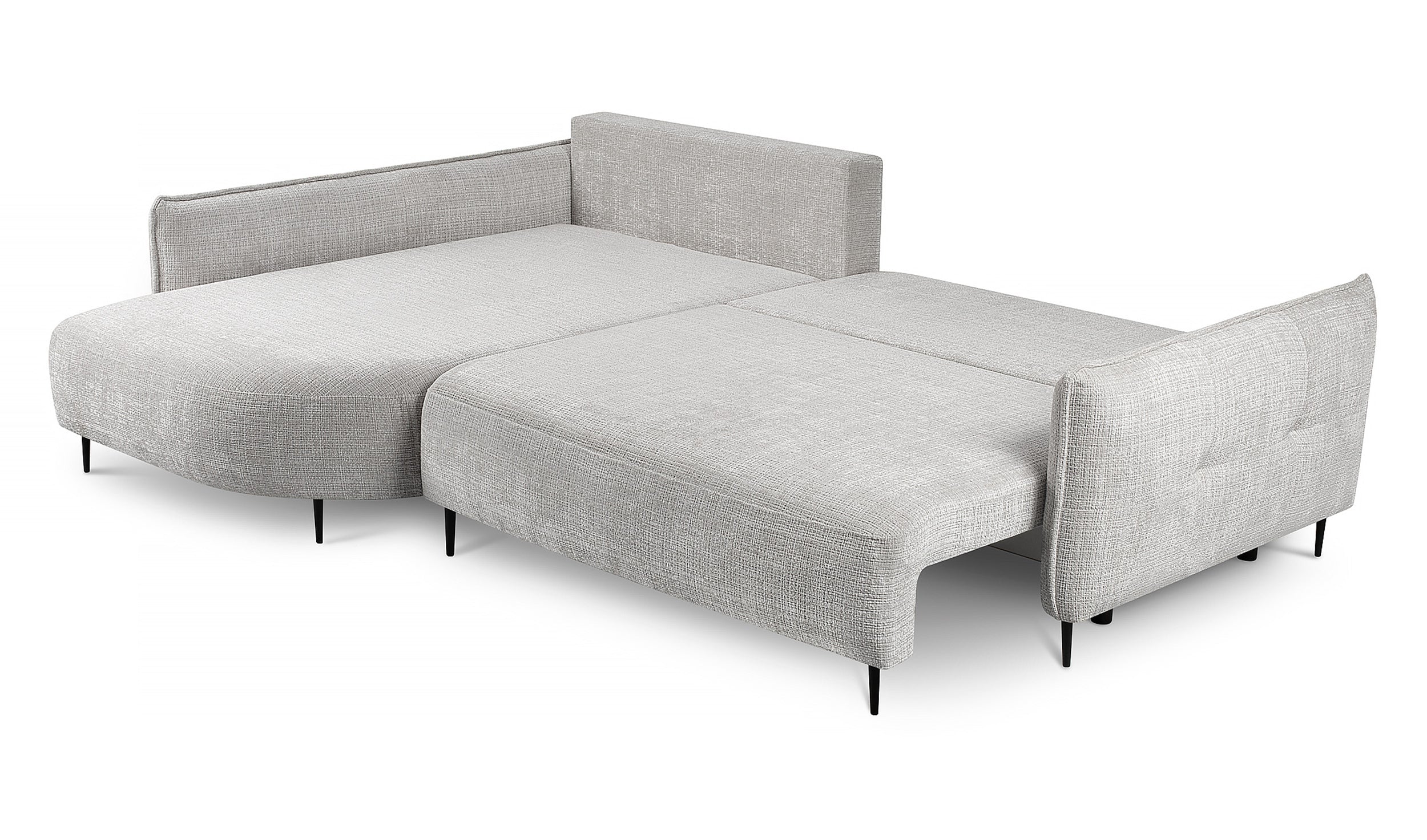 Ecksofa Oblivio mit Schlaf-Funktion, L-förmig, mit Stauraum, hellgrauer Chenille, linksseitig