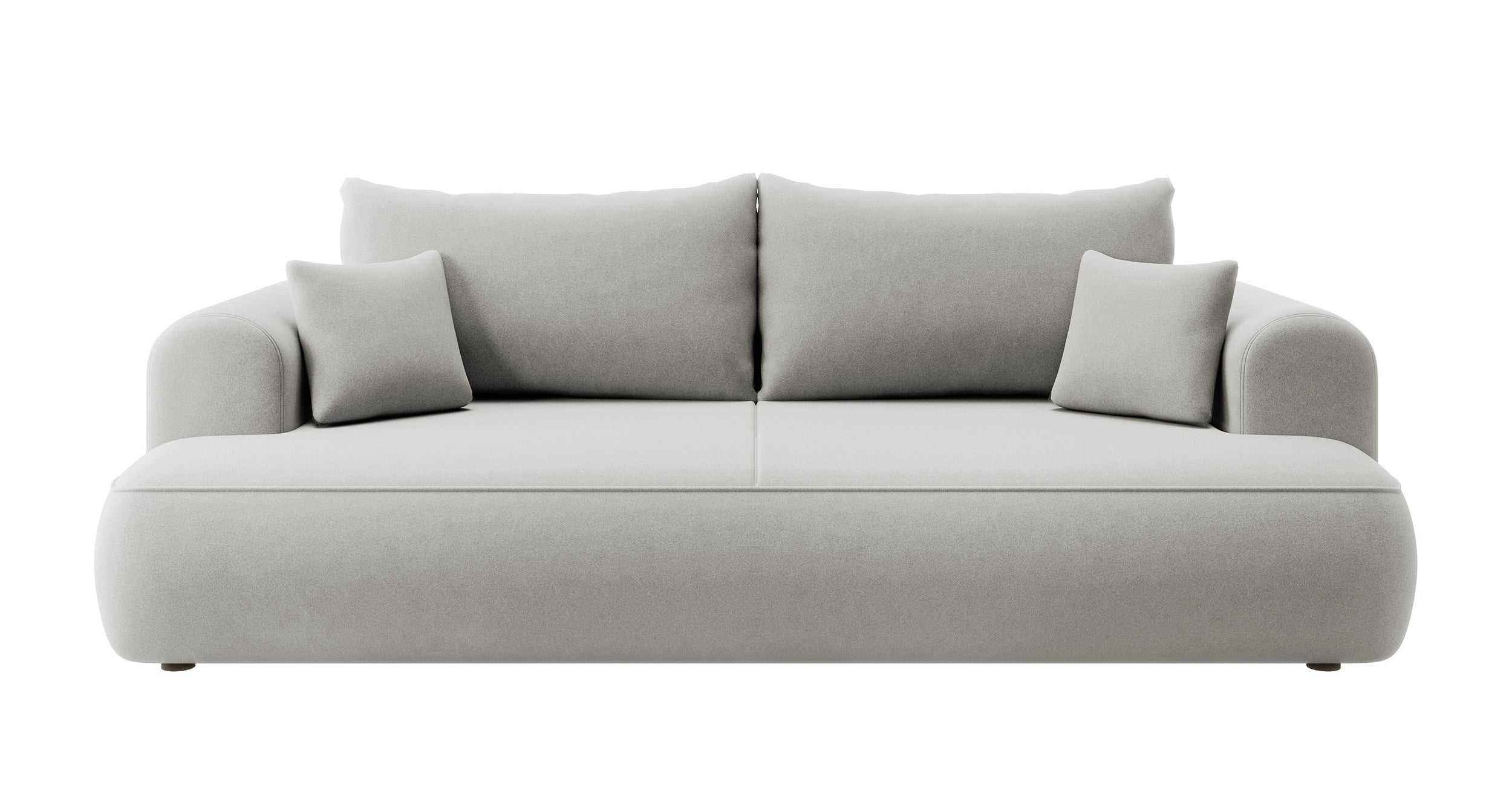 Dreisitziges ausklappbares Sofa Ovo mit Stauraum, grauer Samt aus leicht zu reinigendem Stoff