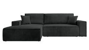 Ecksofa mit Schlaffunktion Farese New, L-förmig, mit Stauraum, schwarzer Cord, linksseitig