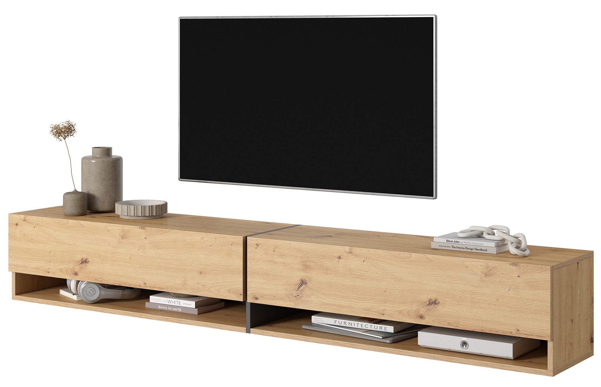TV-Schrank Mirrgo 200 cm Artisan Eiche mit grafitfarbenen Einsätzen