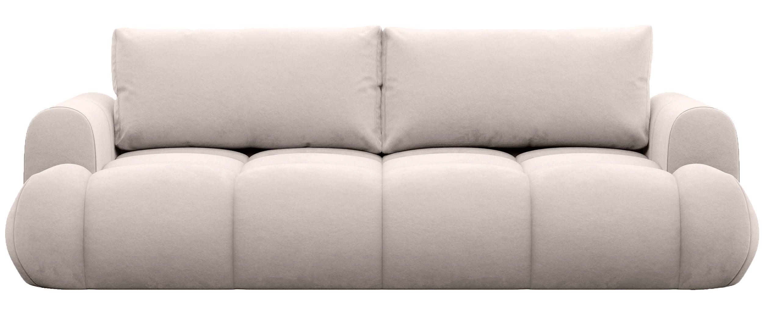 Dreisitziges ausklappbares Sofa Ombo Doce mit Stauraum, hellgraubeiger hydrophober Samt