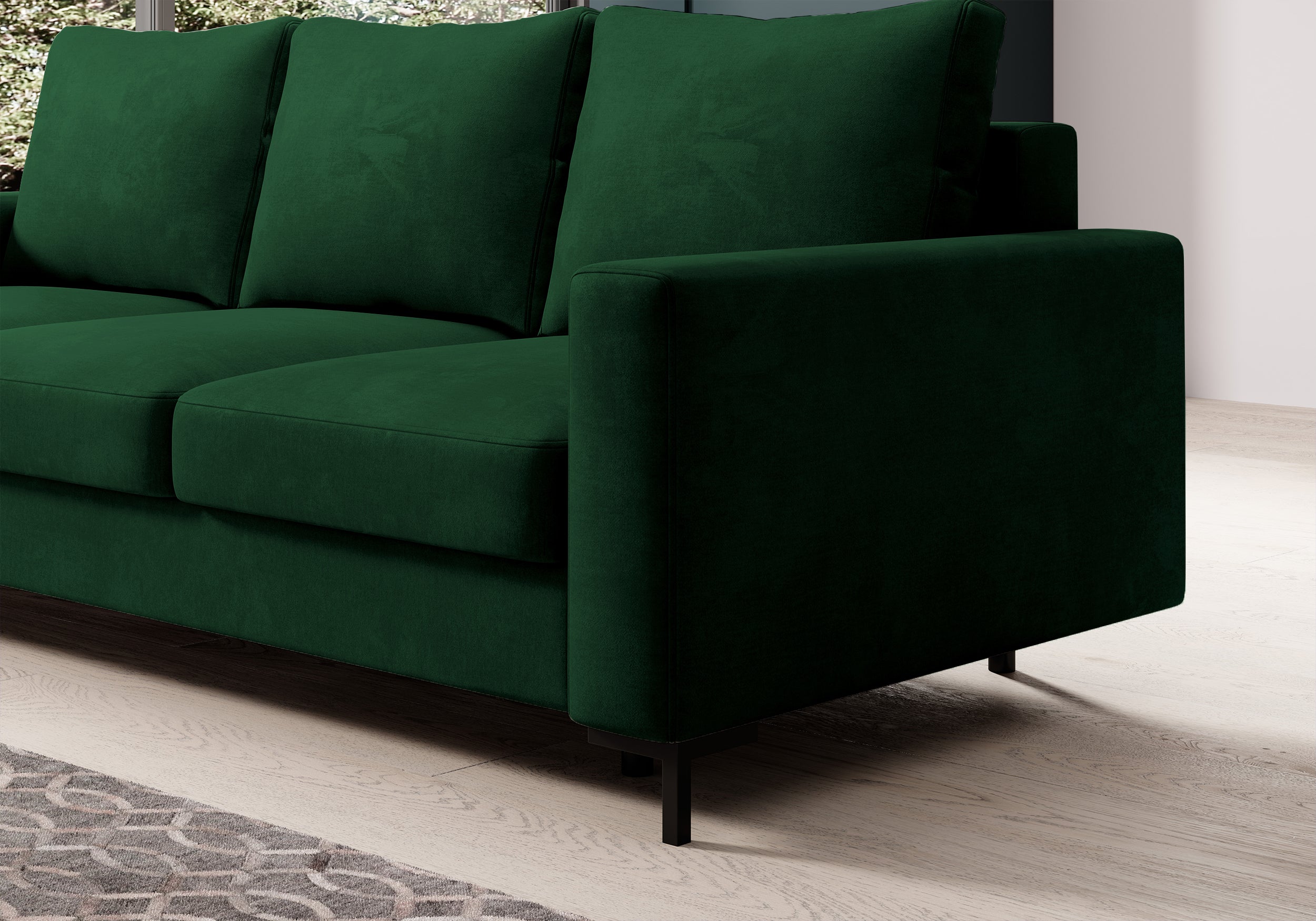 Dreisitziges Schlafsofa Mokpeo mit Stauraum, grün, Samt