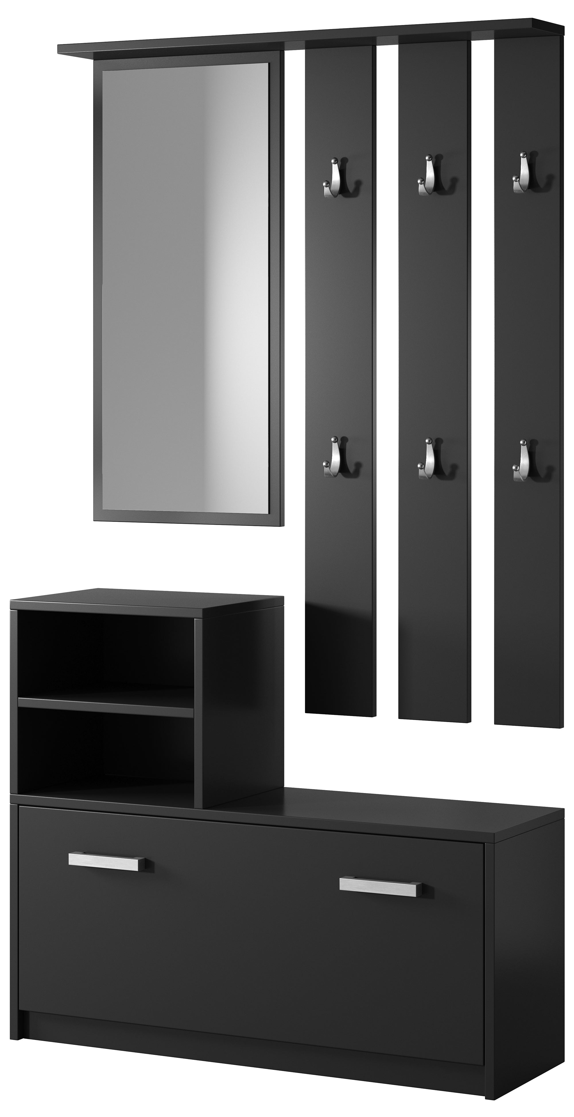 Yesfir Flur-Set mit Spiegel, Haken, Regalen und Schuhschrank Schwarz