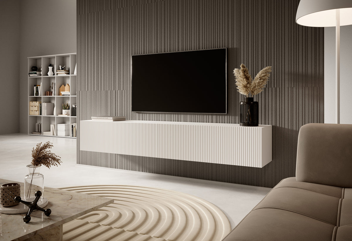 TV-Schrank Veldio mit gefräster Front 175 cm Weiß, hängend