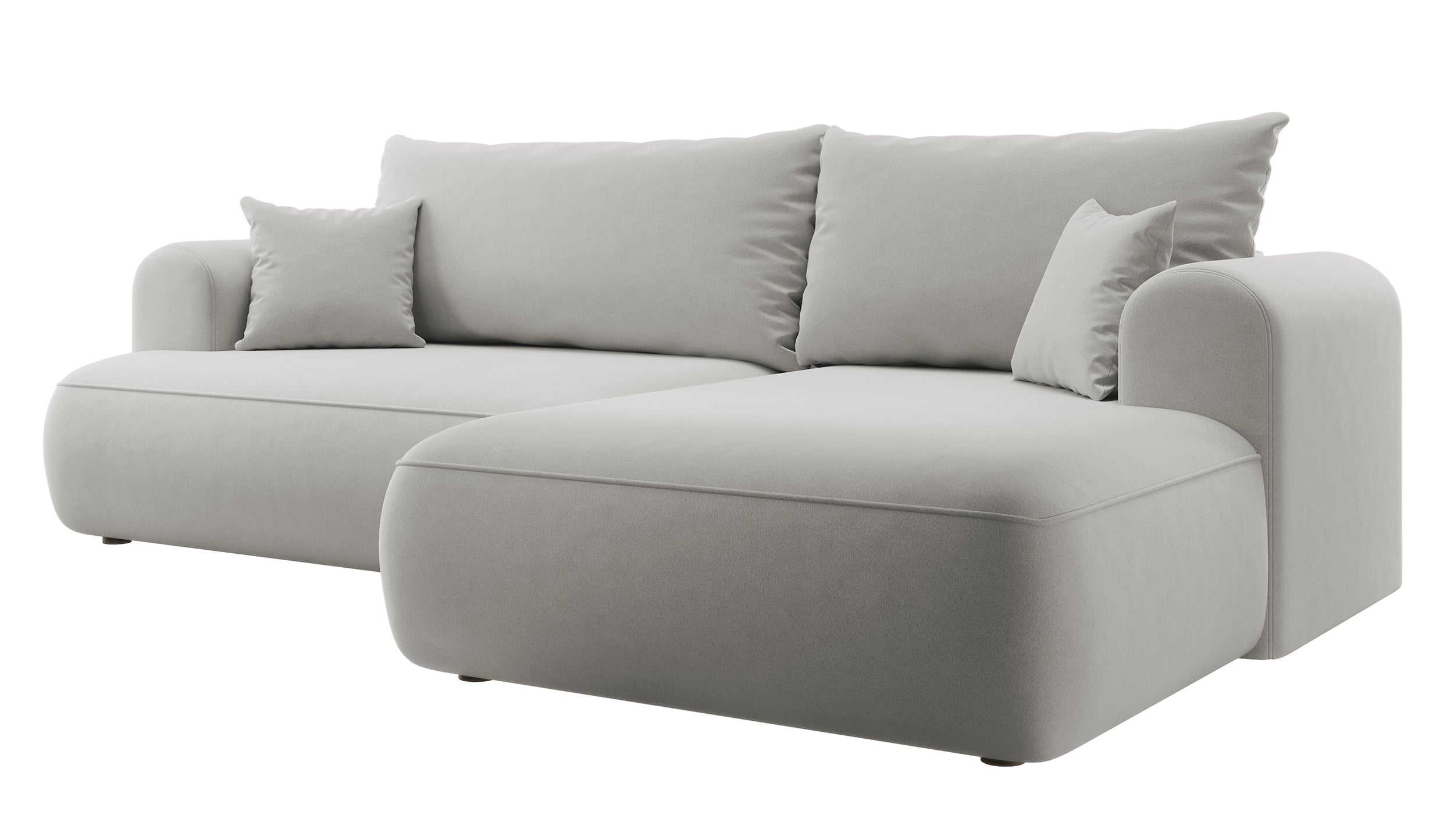 Ecksofa mit Schlafunktion Ovo, L-förmig, grau, Samt, mit Stauraum, aus pflegeleichtem Stoff, rechtsseitig