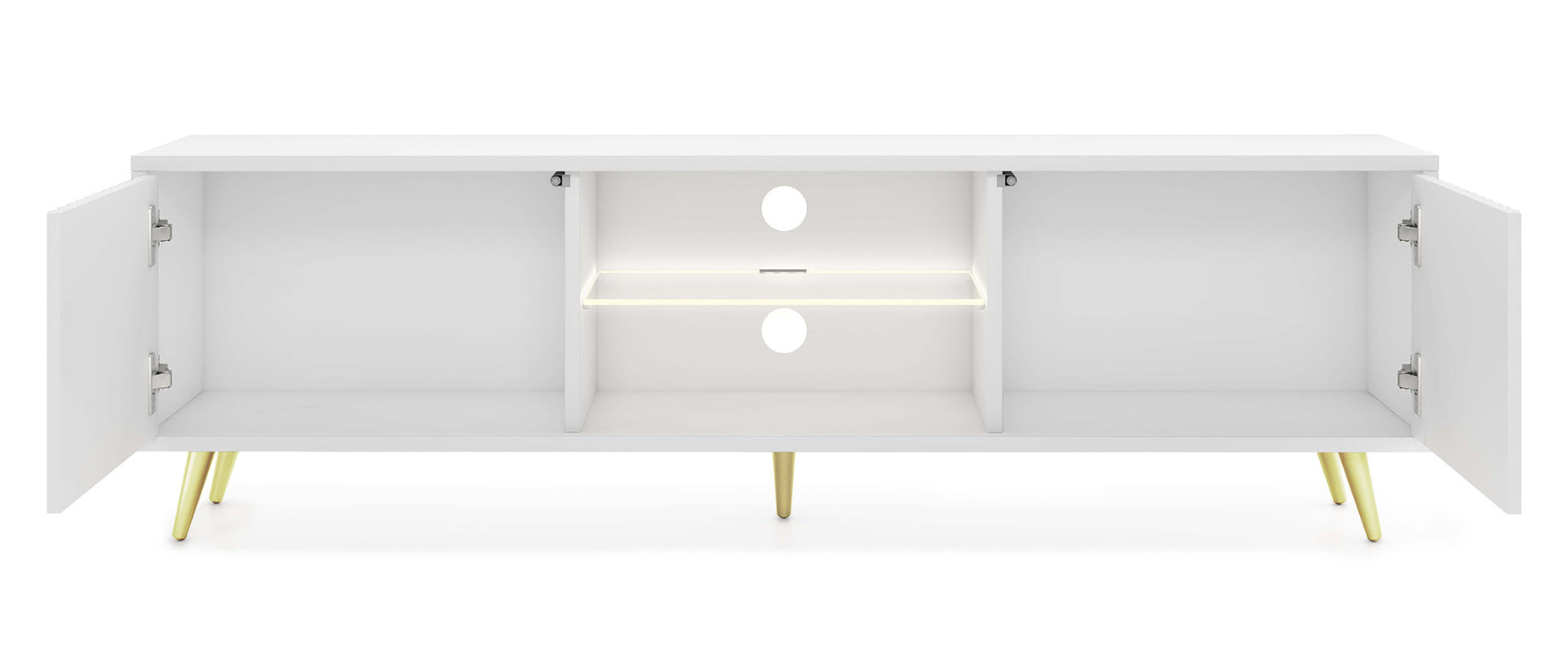 TV-Schrank Bello mit Lamellenfronten, 135 cm, weiß mit goldenen Beinen