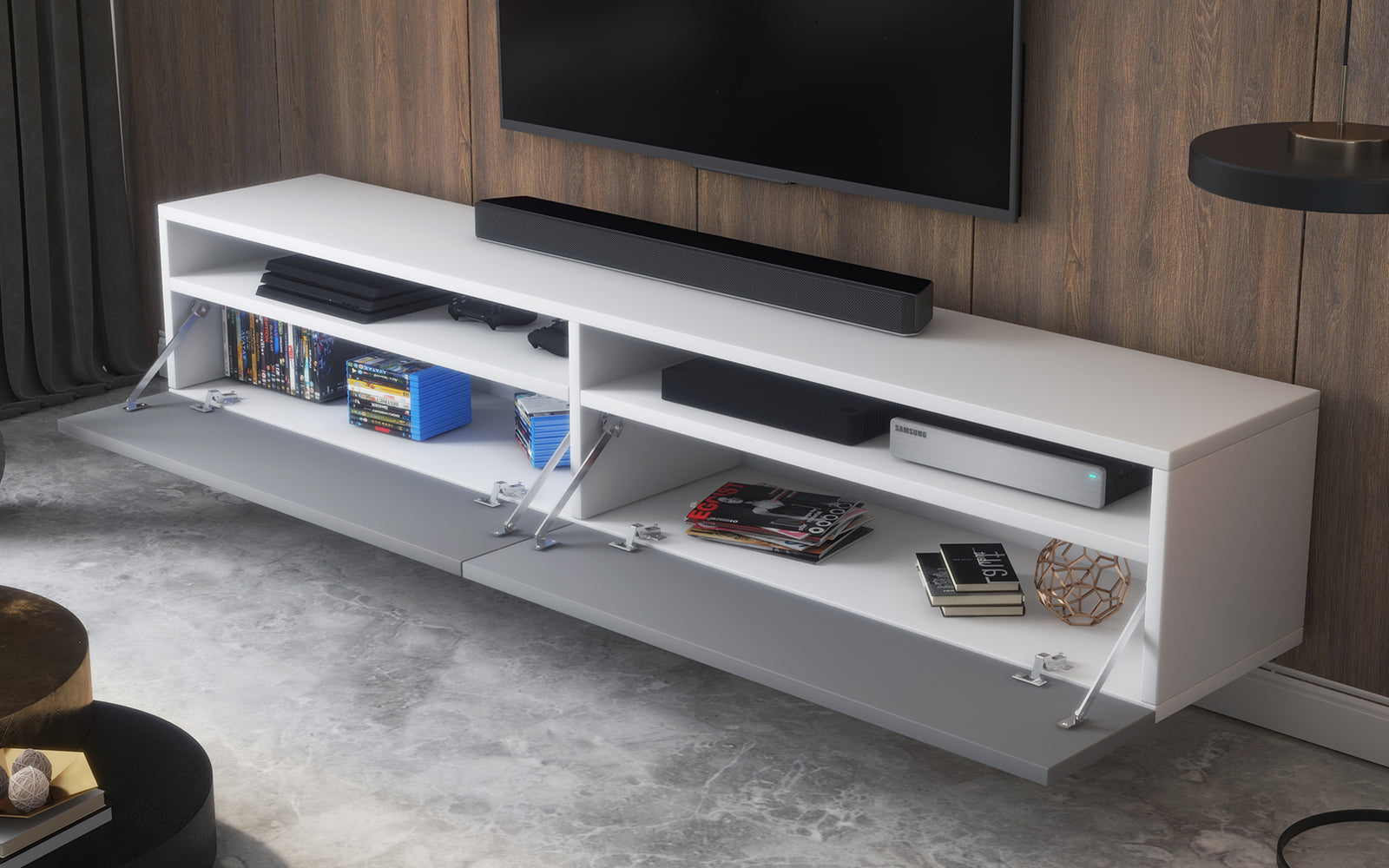 TV-Schrank Rednaw 180 cm Weiß matt / Grau glänzend