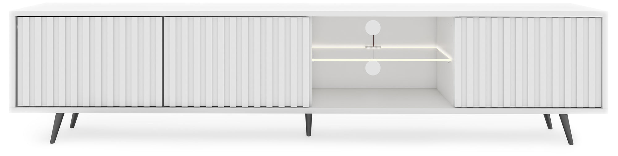 TV-Schrank Bello mit Lamellenfronten, 175 cm, weiß, mit LED und schwarzen Beinen