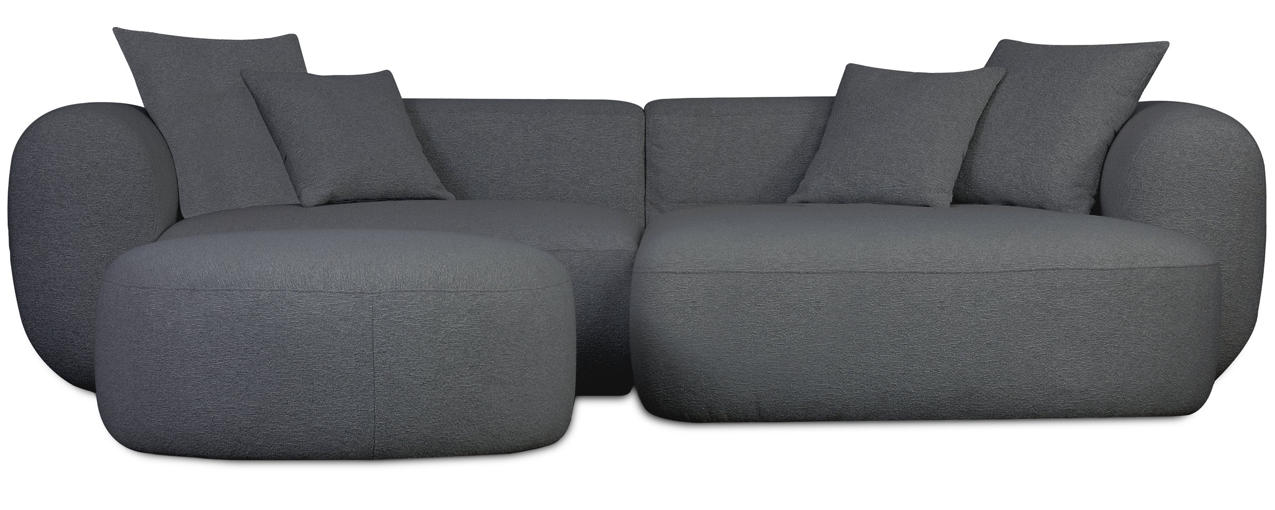 Modulares Ecksofa Baomi L-förmig mit Hocker, rechtsseitig, dunkelgrauer Chenille-Stoff