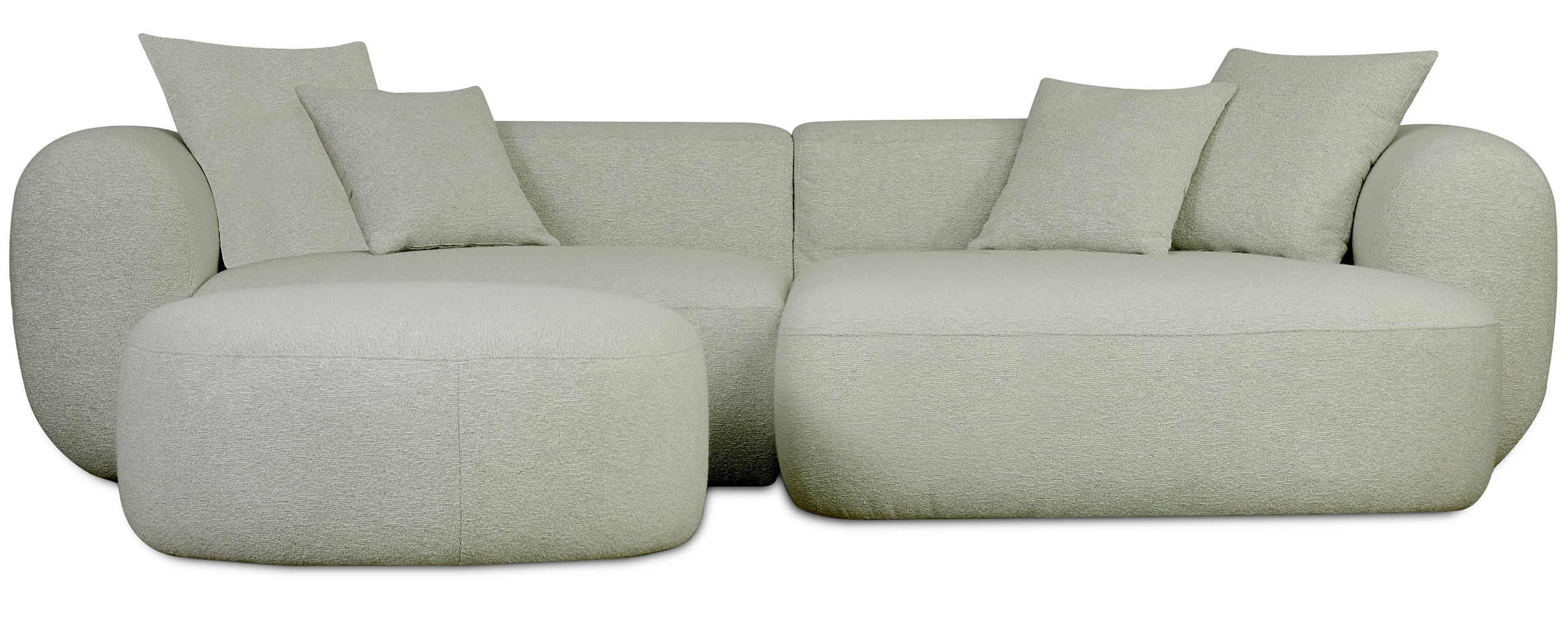 Modulares Ecksofa Baomi, L-förmig, mit Pouf, rechtsseitig, Salbeigrün, Chenille