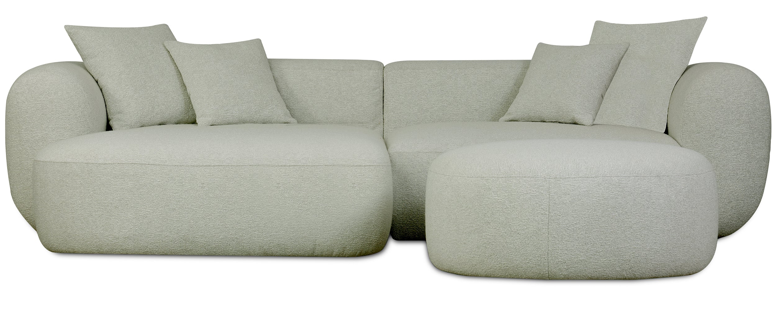 Modulares Ecksofa Baomi, L-förmig, mit Pouf, linksseitig, Salbeigrün, Chenille