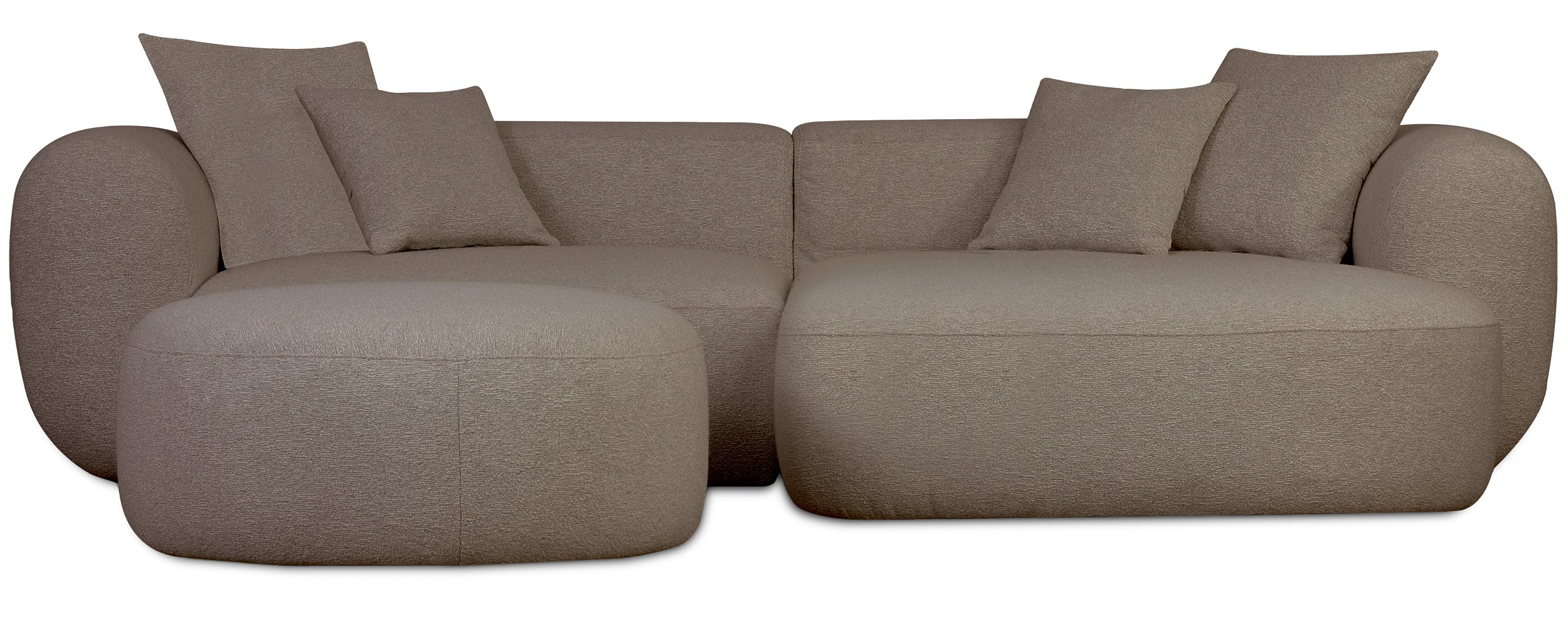 Modulare Eckcouch Baomi L-förmig mit Hocker, rechtsseitig, hellbraunes Chenille