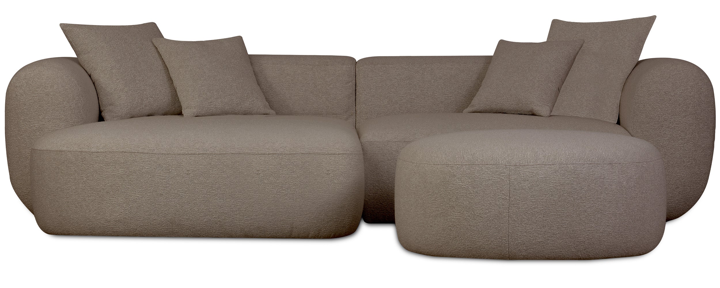 Modulares Ecksofa Baomi L-förmig mit Hocker, linksseitig, hellbrauner Chenillestoff