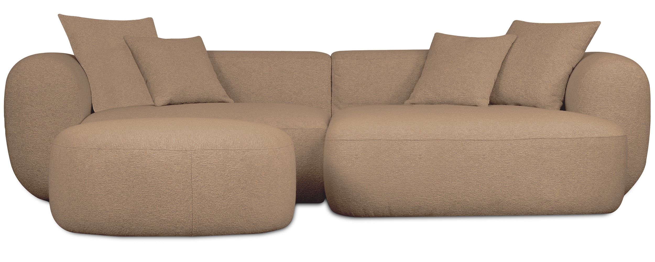 Modulares Ecksofa Baomi in L-Form mit Ottomanen, rechtsseitig, senfgelber Chenillestoff