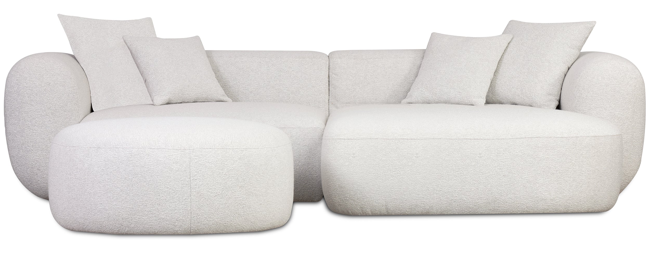 Modulares Baomi Ecksofa in L-Form mit Pouf, rechtsseitig, grau-beige Chenille