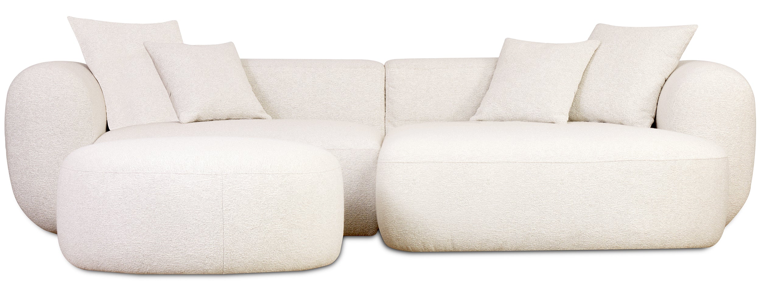 Modulare Eckcouch Baomi L-förmig mit Hocker, rechtsseitig, cremefarbenes Chenille