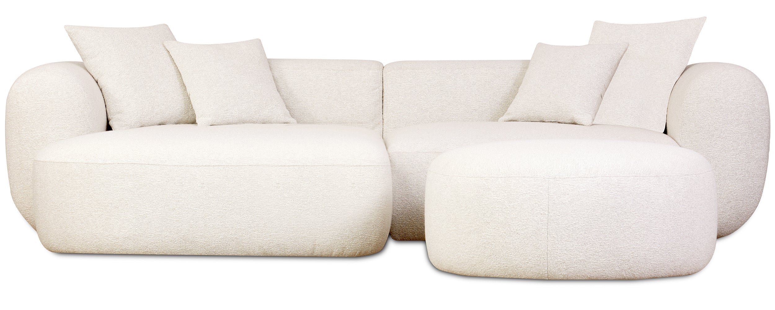 Modulares Ecksofa Baomi, L-förmig, mit Hocker, linksseitig, cremefarbenes Chenille