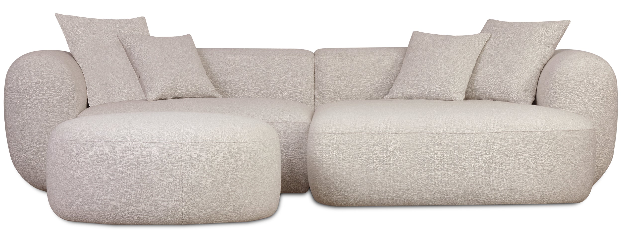 Modulares Ecksofa Baomi L-förmig mit Hocker, rechtsseitig, hellbeige Chenille