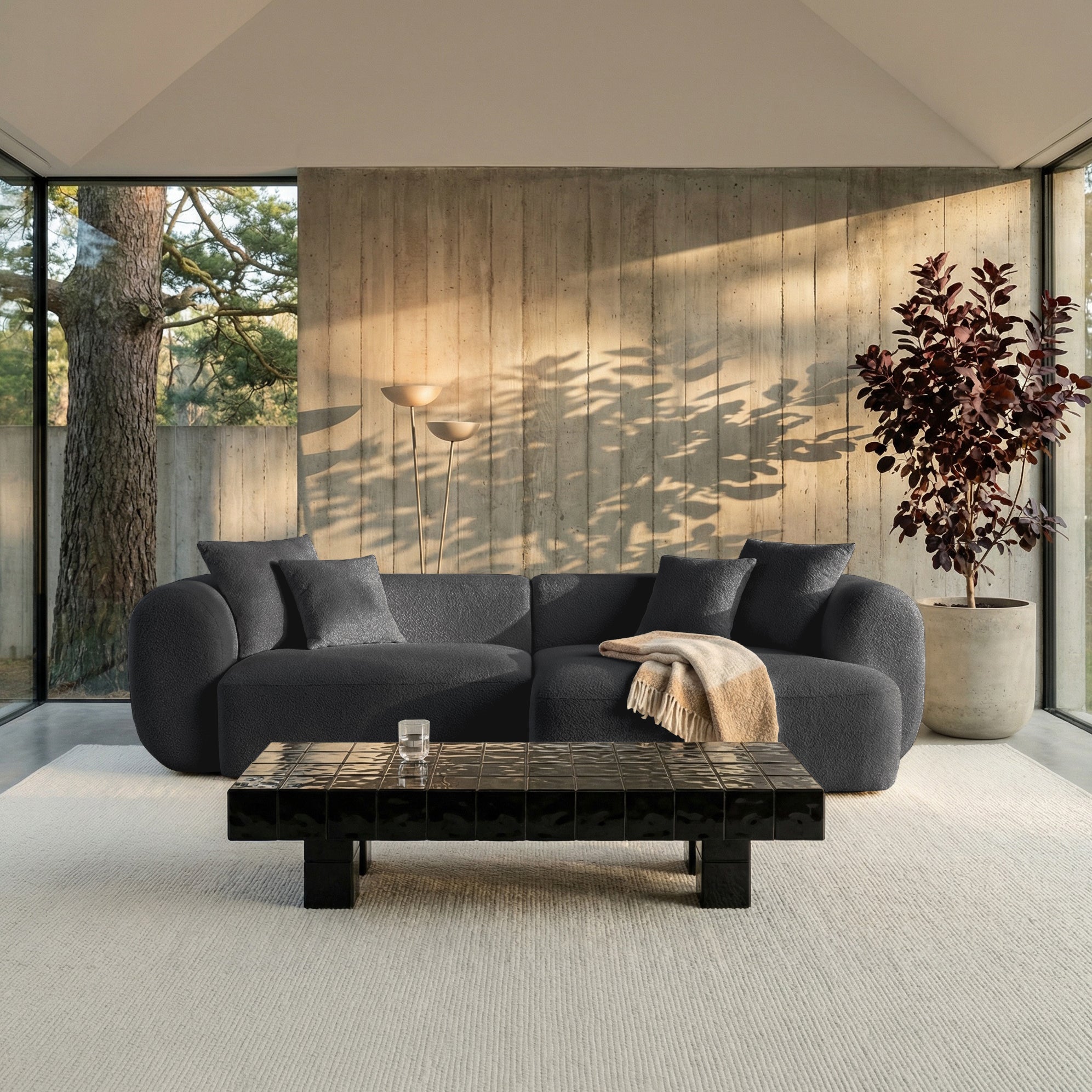 Modulares Ecksofa Baomi, L-förmig, rechtsseitig, dunkelgrauer Chenillestoff