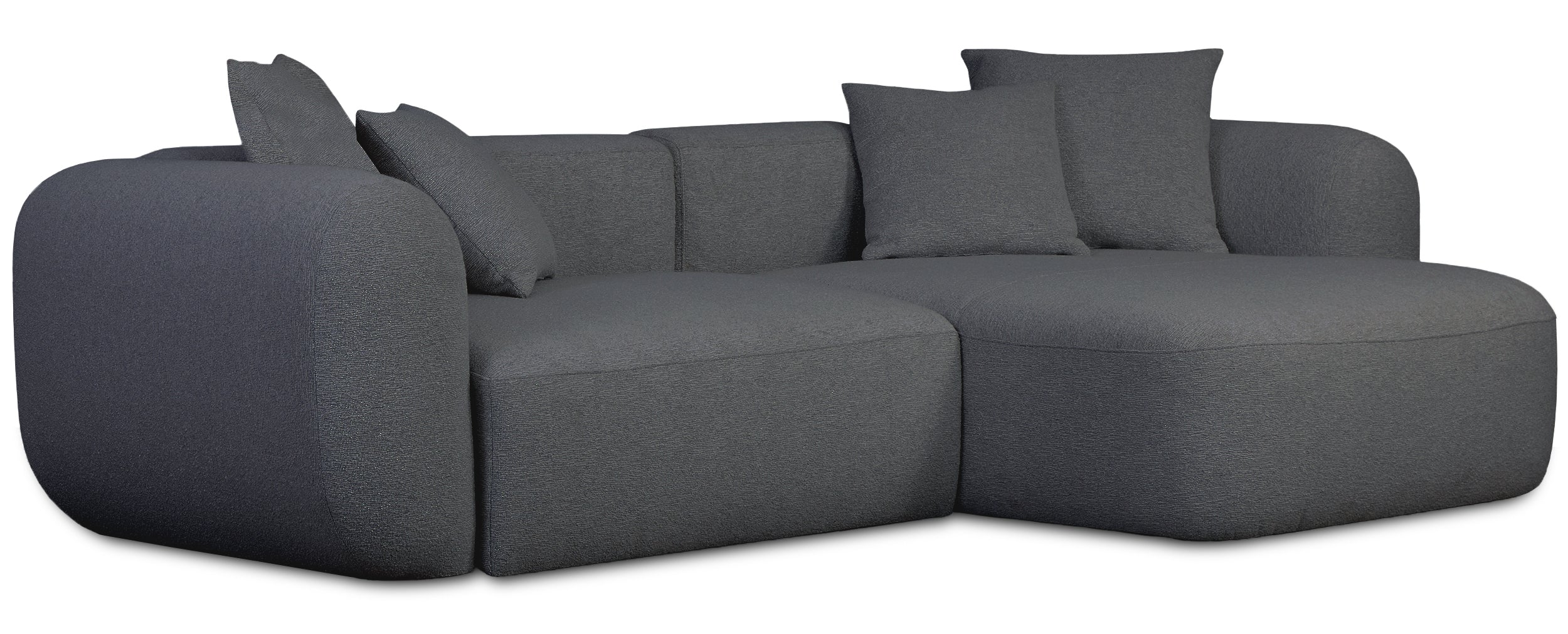 Modulares Ecksofa Baomi L-förmig mit Hocker, rechtsseitig, dunkelgrauer Chenille-Stoff