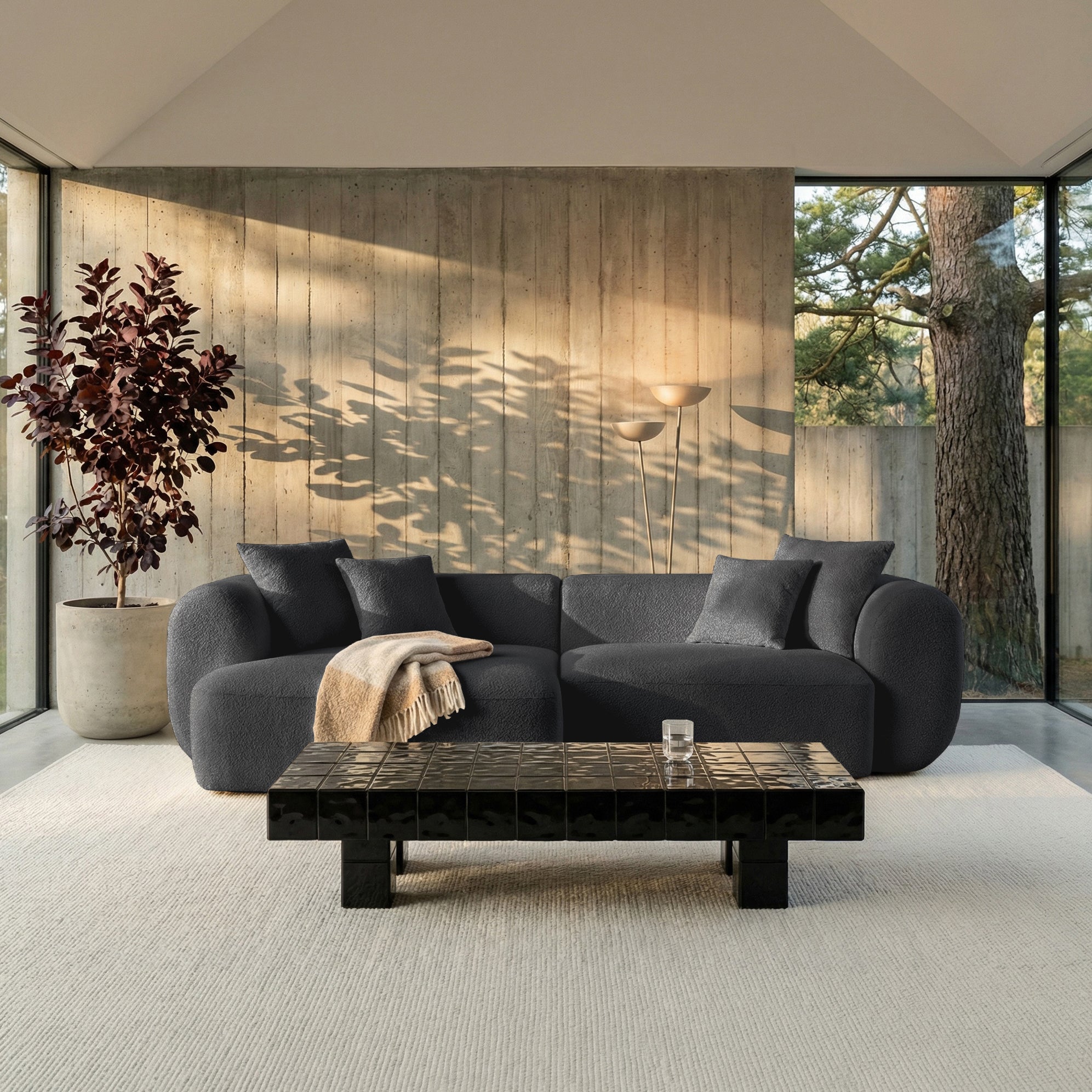 Modulares Ecksofa Baomi L-förmig, linksseitig, dunkelgrauer Chenillestoff