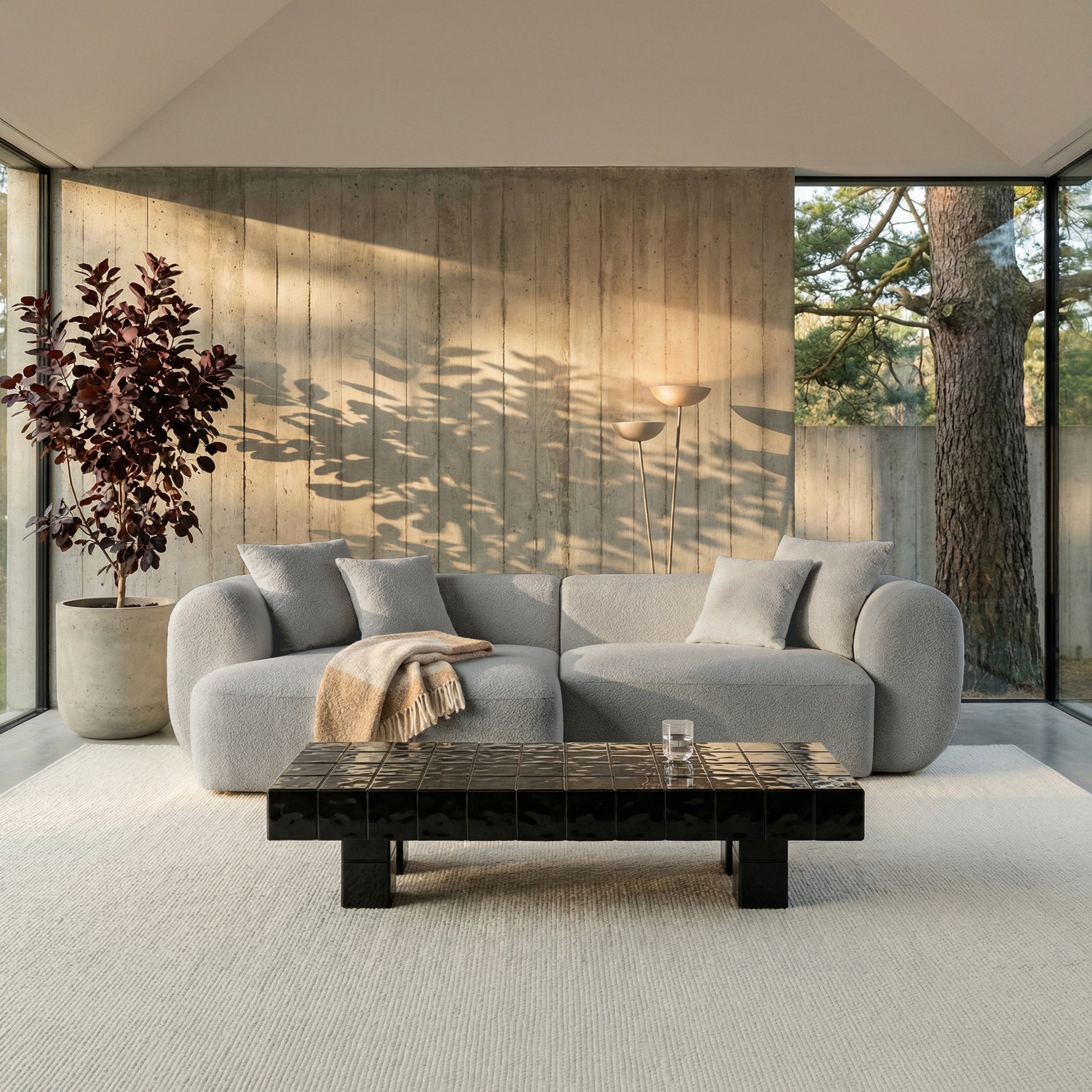 Modulares Ecksofa Baomi, L-förmig, linksseitig, hellgrauer Chenille-Stoff