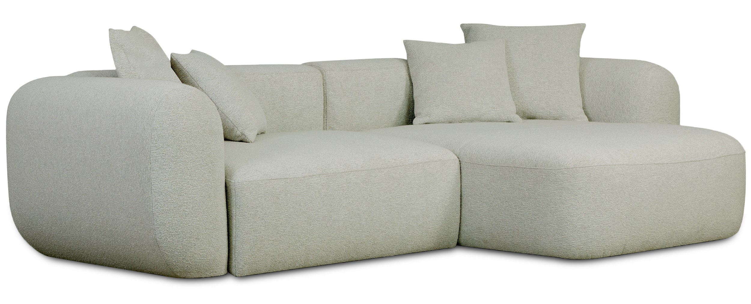 Modulares Ecksofa Baomi, L-förmig, mit Pouf, rechtsseitig, Salbeigrün, Chenille