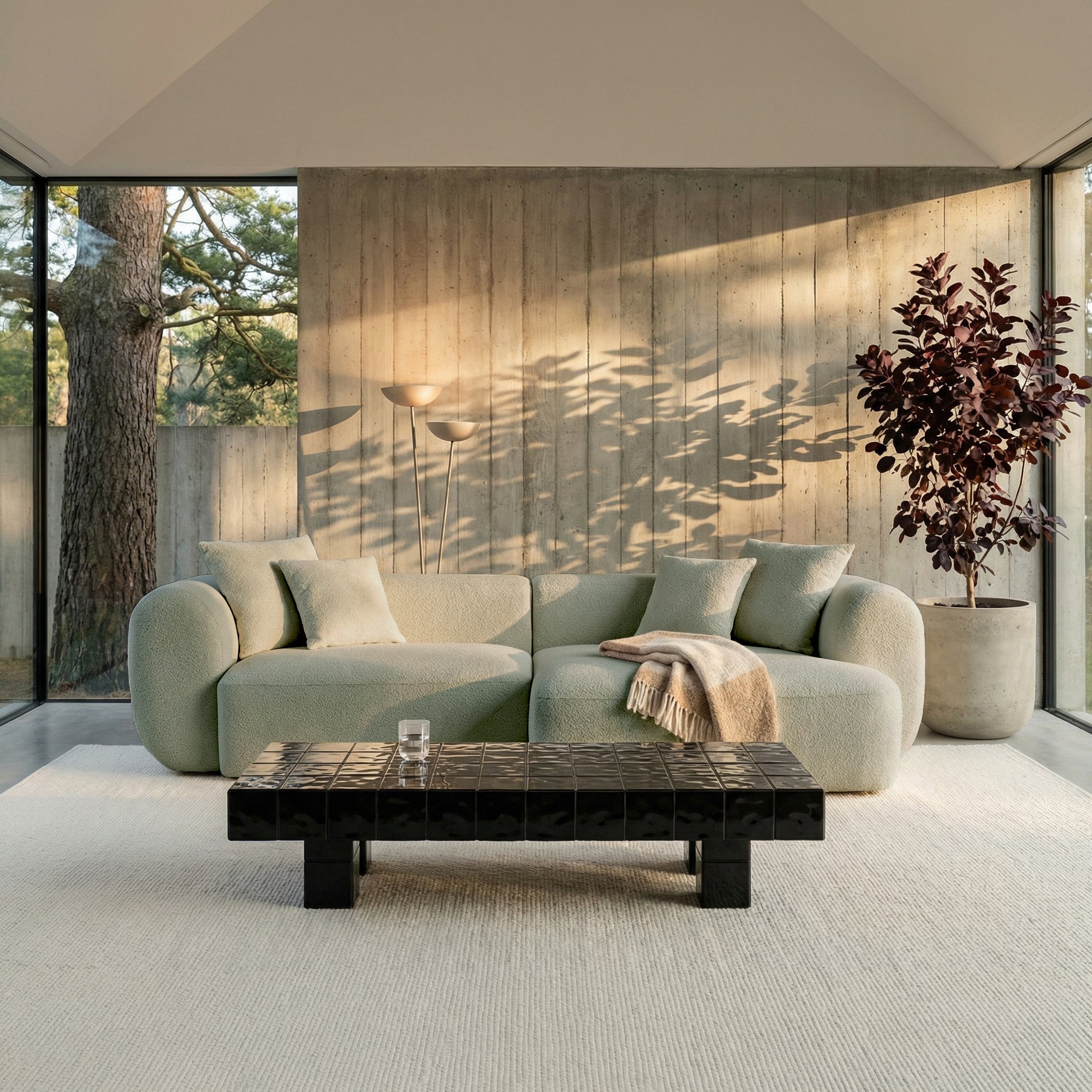 Modulares Ecksofa Baomi, L-förmig, rechtsseitig, Salbeigrün, Chenille