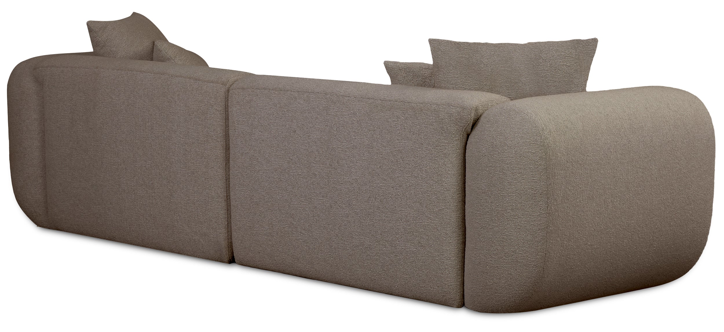 Modulare Eckcouch Baomi L-förmig mit Hocker, rechtsseitig, hellbraunes Chenille