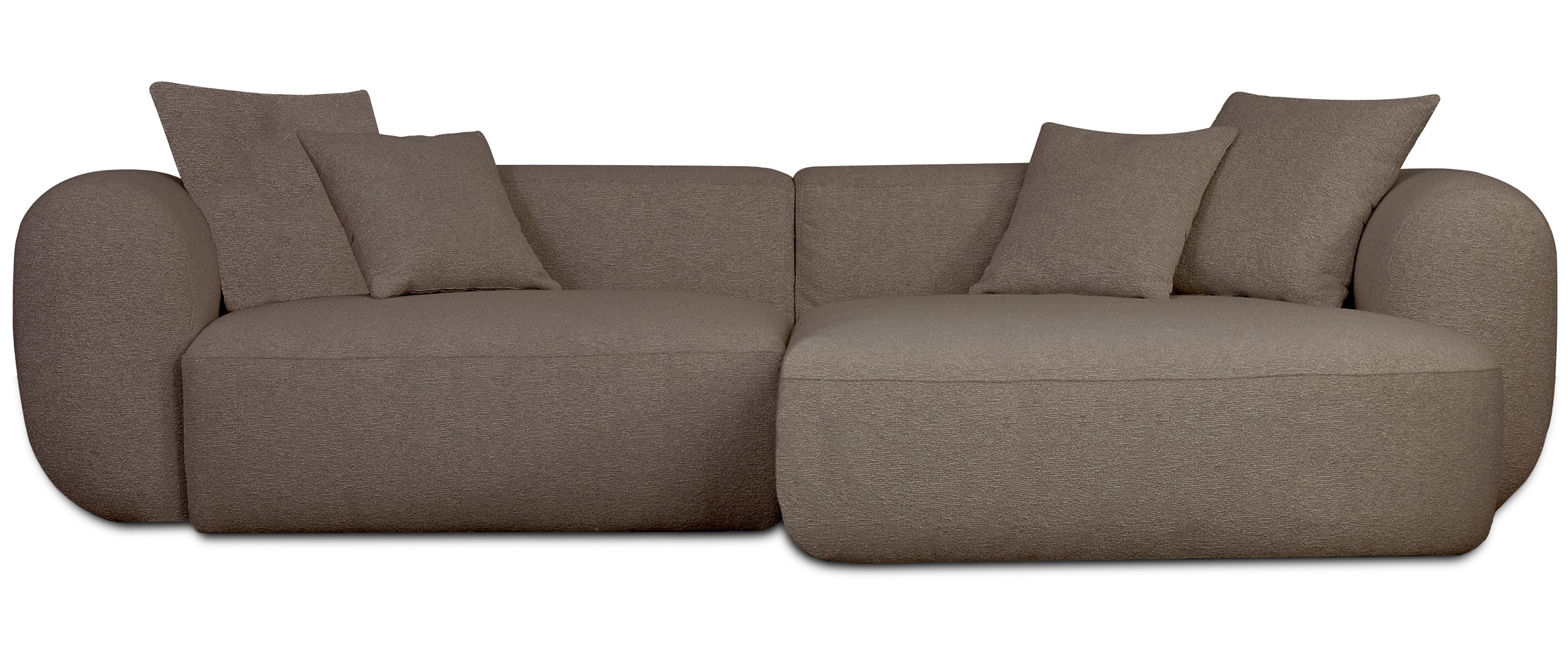 Modulare Eckcouch Baomi L-förmig mit Hocker, rechtsseitig, hellbraunes Chenille