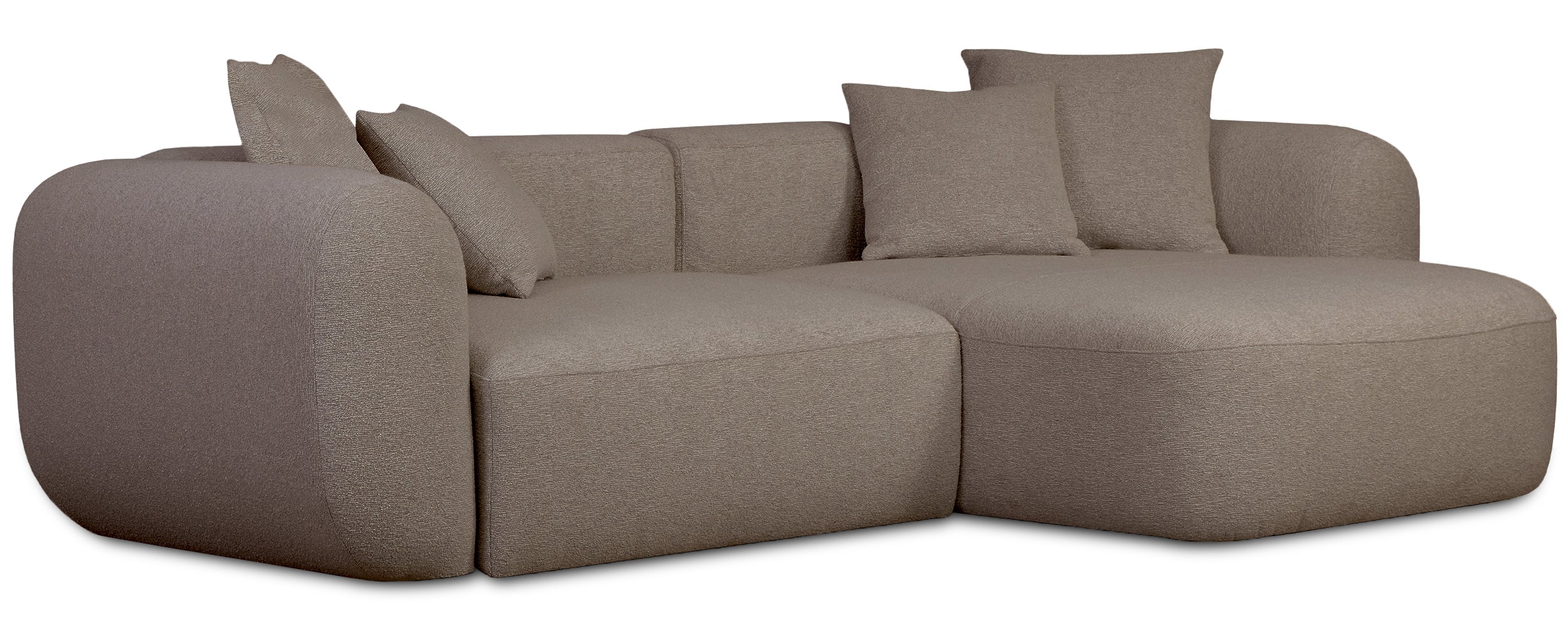 Modulare Eckcouch Baomi L-förmig mit Hocker, rechtsseitig, hellbraunes Chenille