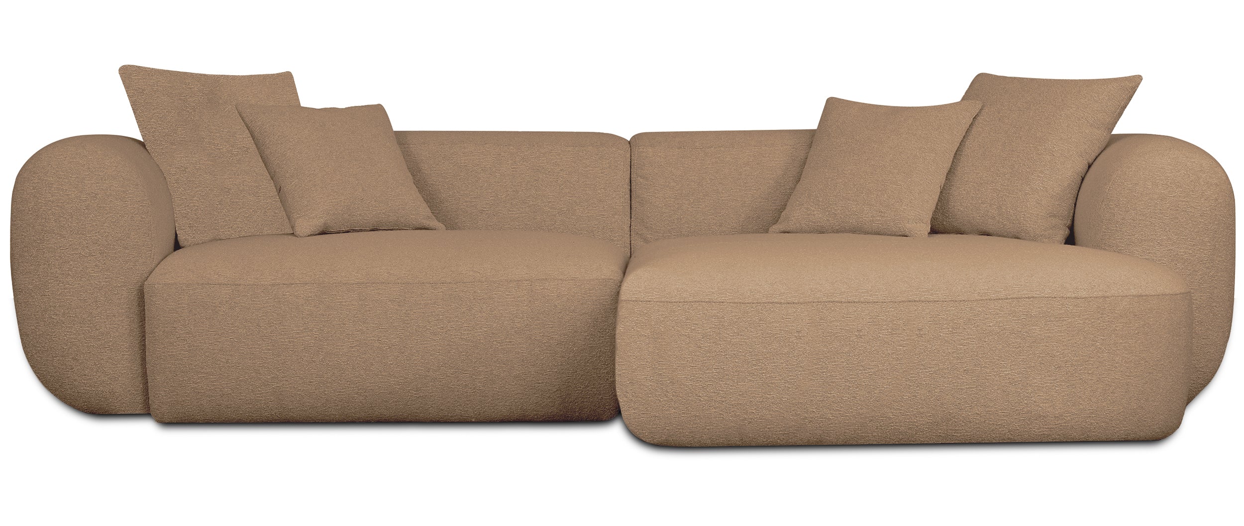 Modulares Ecksofa Baomi in L-Form mit Ottomanen, rechtsseitig, senfgelber Chenillestoff