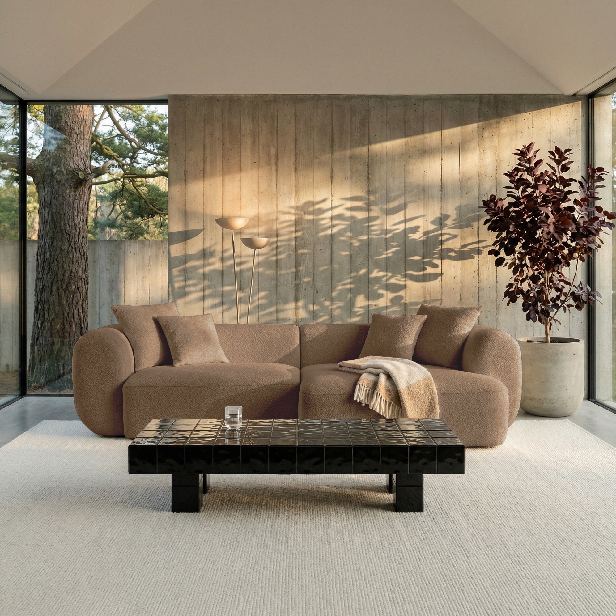 Modulares Ecksofa Baomi in L-Form mit Ottomanen, rechtsseitig, senfgelber Chenillestoff