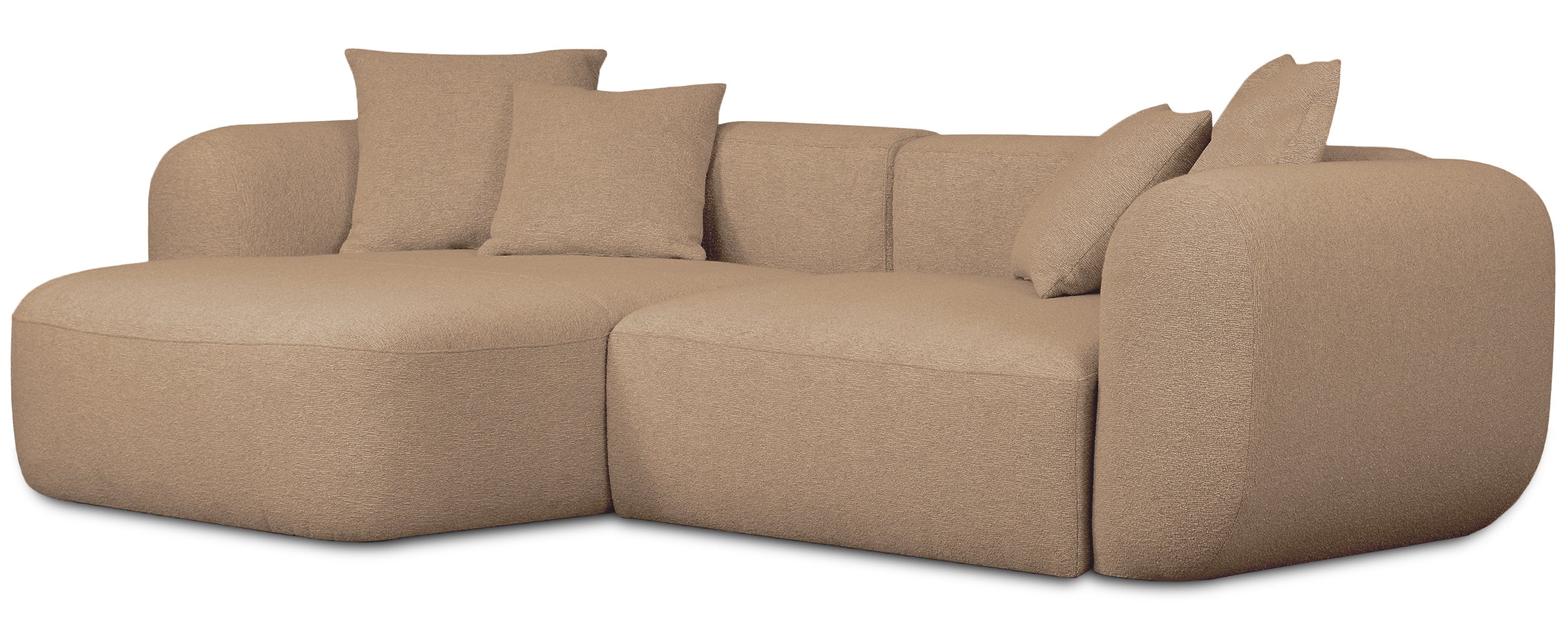 Modulares Ecksofa Baomi L-förmig mit Hocker, linksseitig, senfgelber Chenillestoff