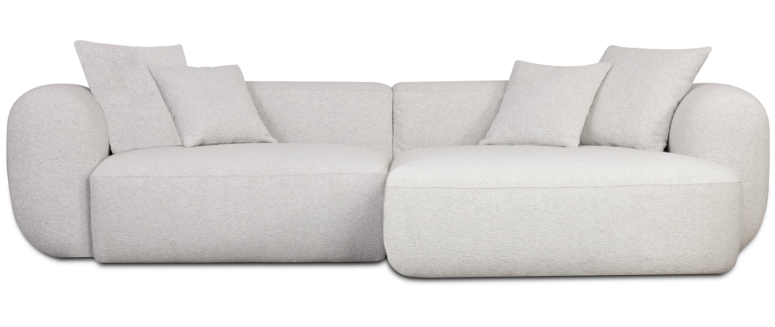 Modulares Baomi Ecksofa in L-Form mit Pouf, rechtsseitig, grau-beige Chenille