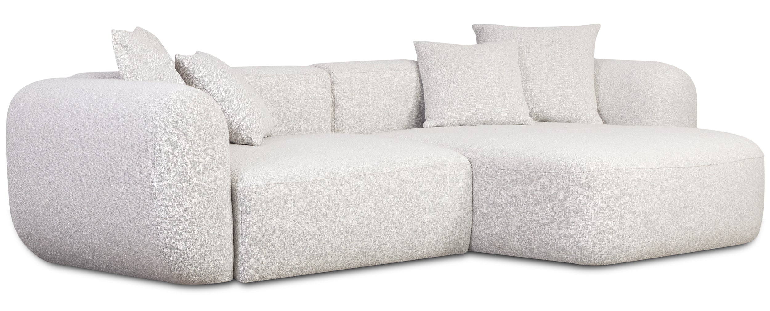 Modulares Baomi Ecksofa in L-Form mit Pouf, rechtsseitig, grau-beige Chenille