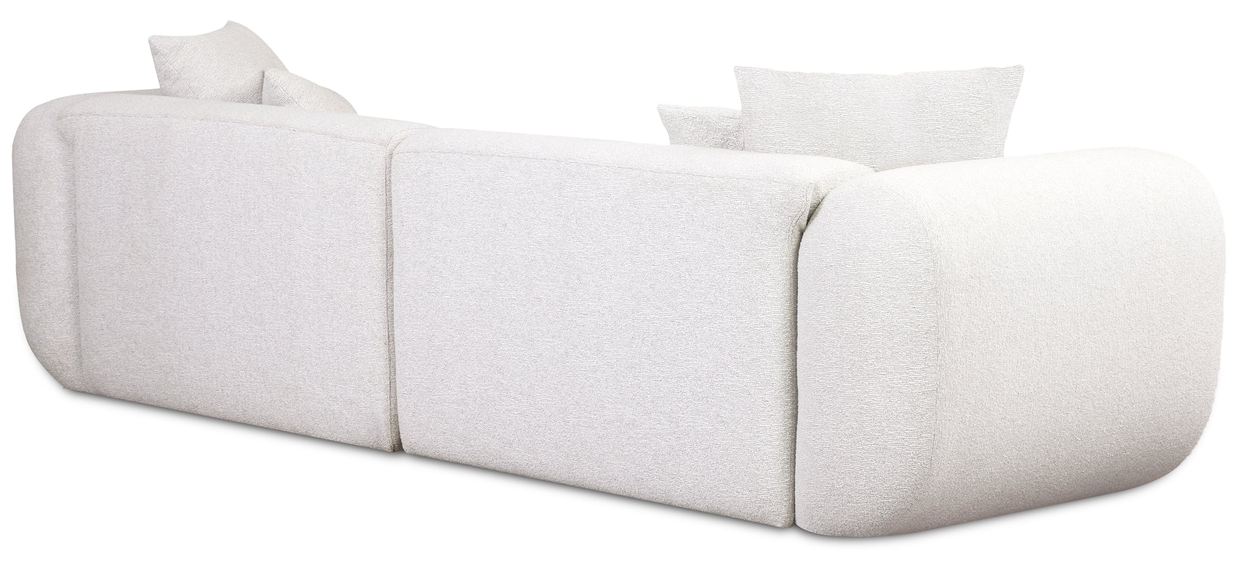 Modulares Baomi Ecksofa in L-Form mit Pouf, rechtsseitig, grau-beige Chenille
