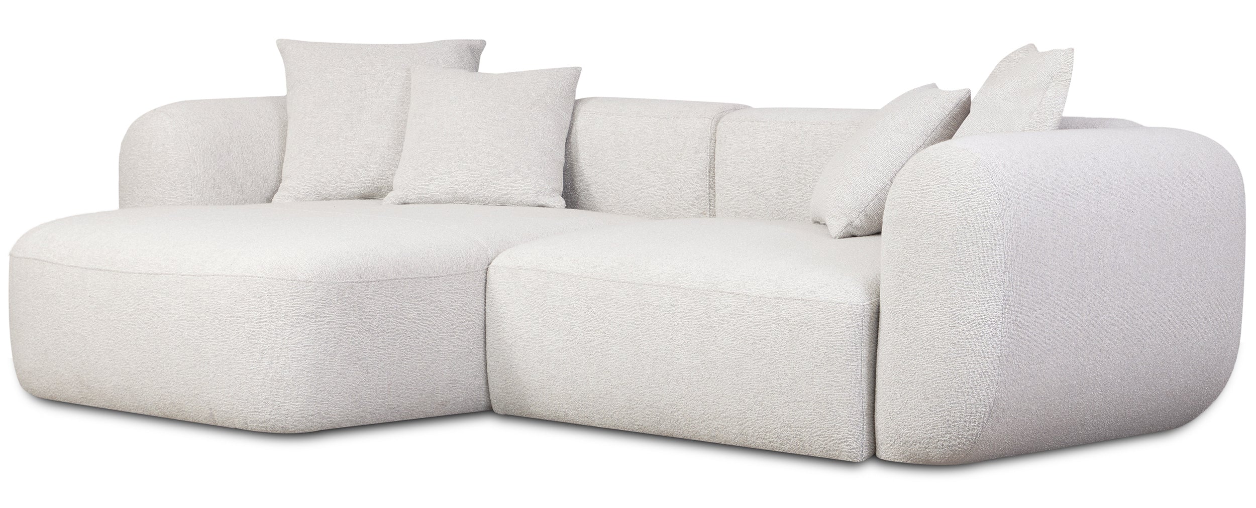 Modulare Eckcouch Baomi L-förmig mit Hocker, linksseitig, grau-beige Chenille