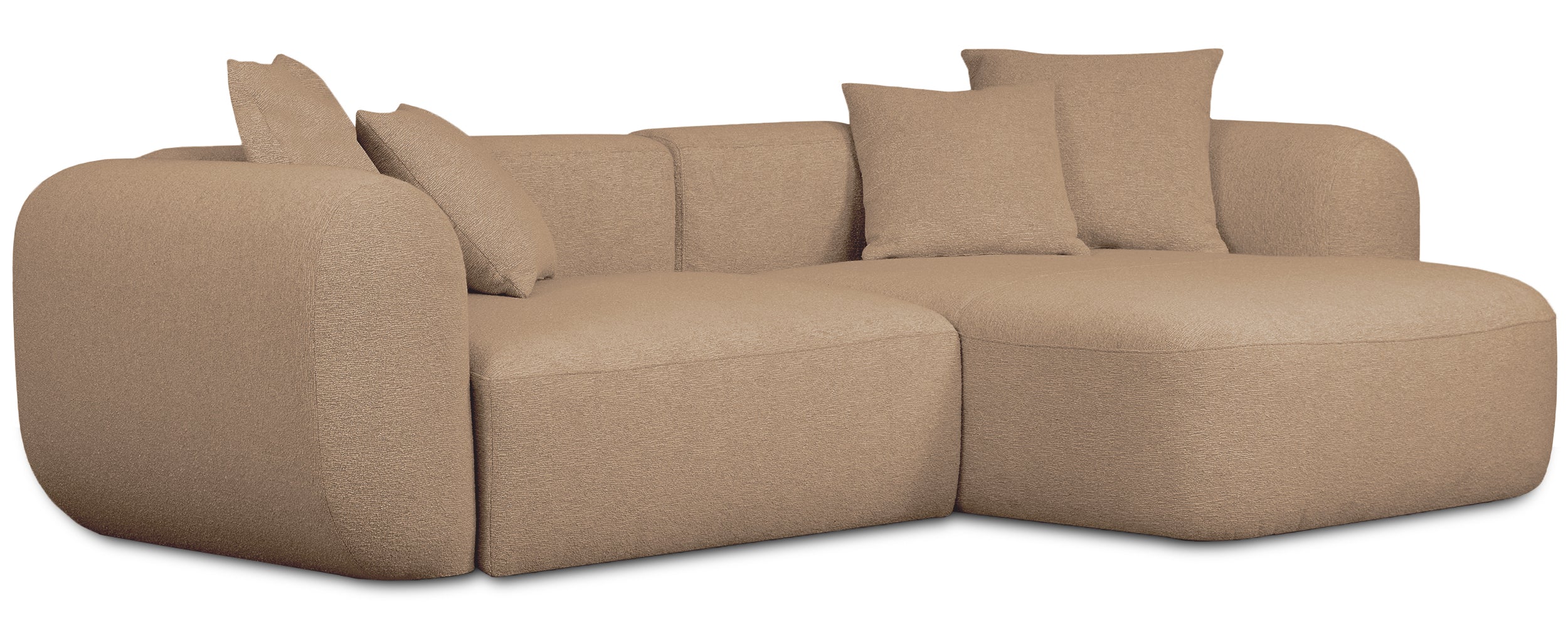 Modulares Ecksofa Baomi in L-Form mit Ottomanen, rechtsseitig, senfgelber Chenillestoff