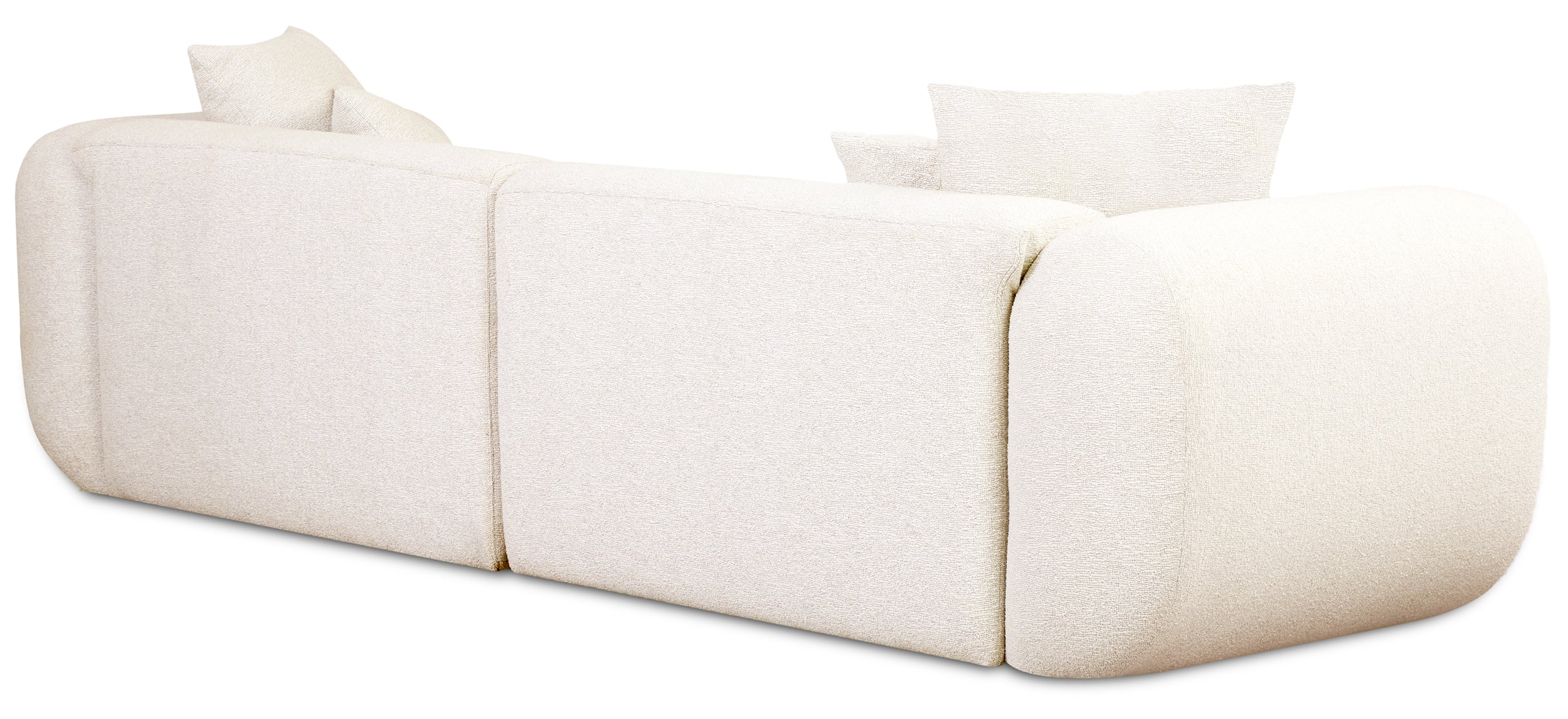 Modulares Ecksofa Baomi, L-förmig, mit Hocker, linksseitig, cremefarbenes Chenille