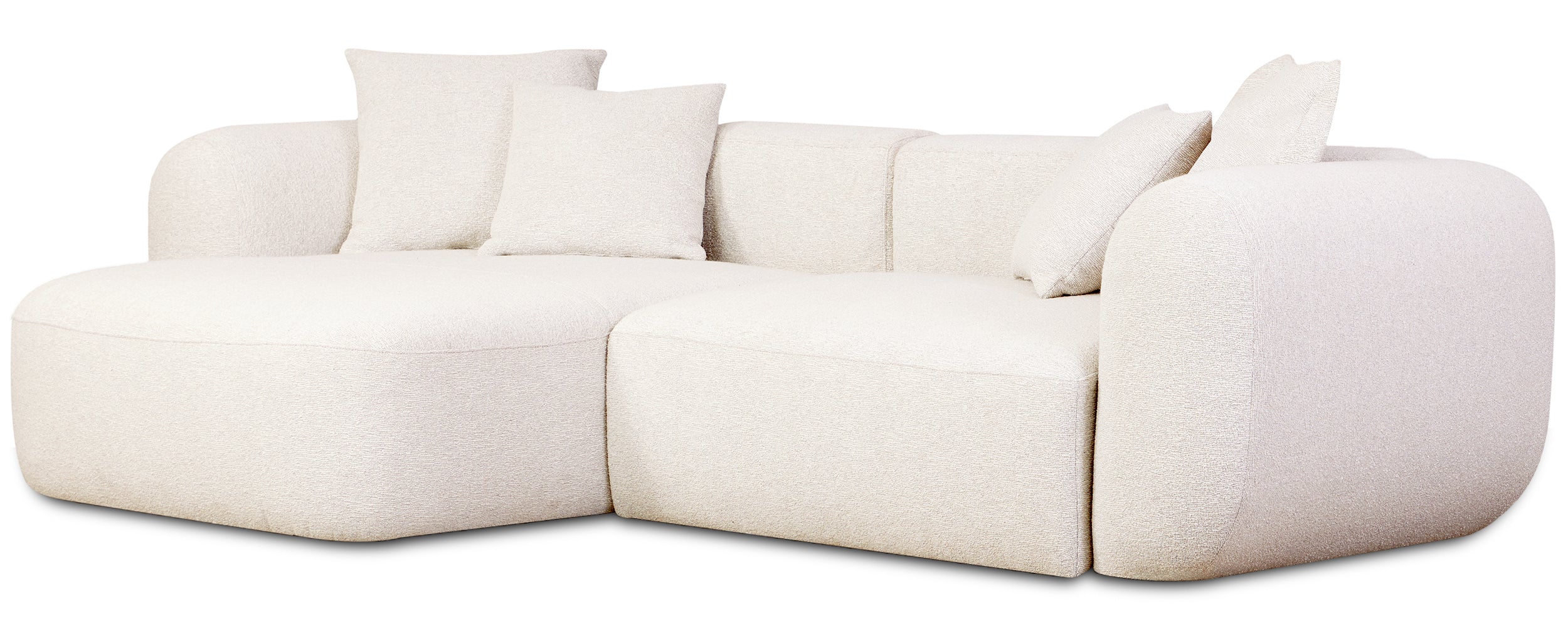 Modulares Ecksofa Baomi, L-förmig, mit Hocker, linksseitig, cremefarbenes Chenille