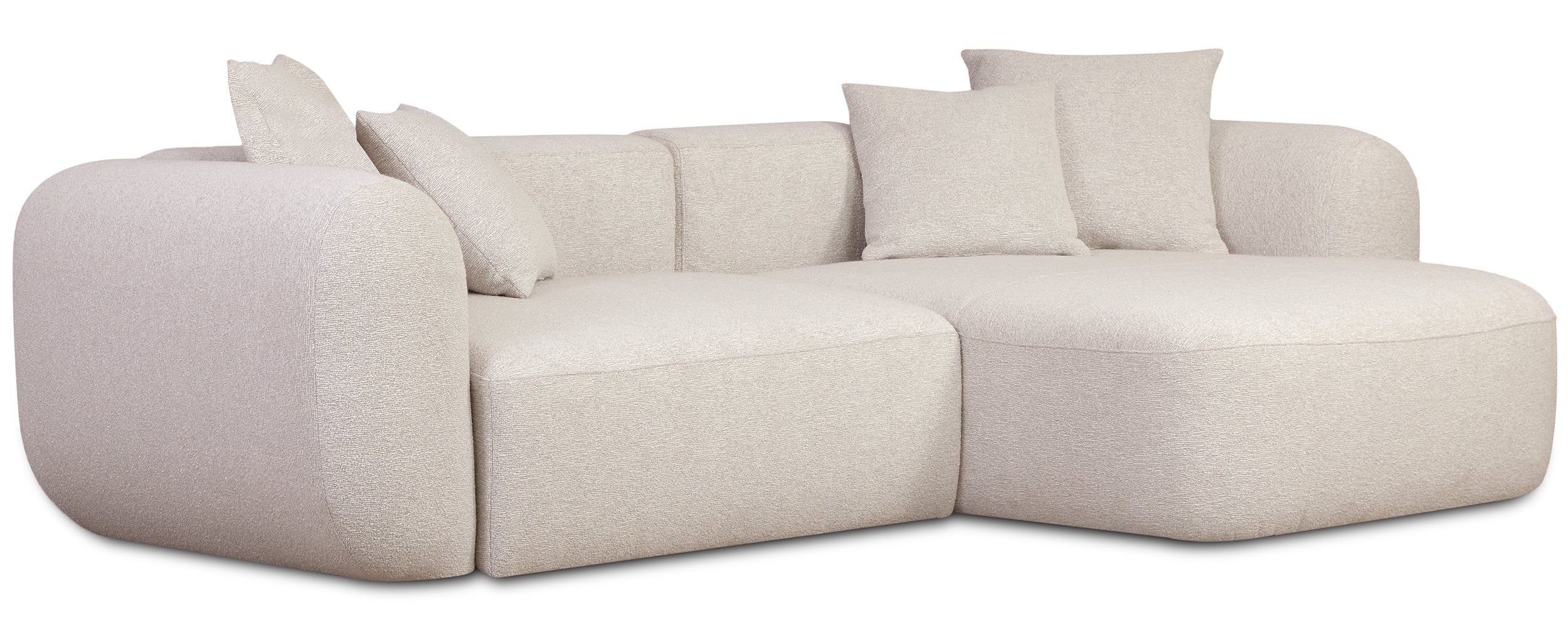 Modulares Ecksofa Baomi L-förmig mit Hocker, rechtsseitig, hellbeige Chenille