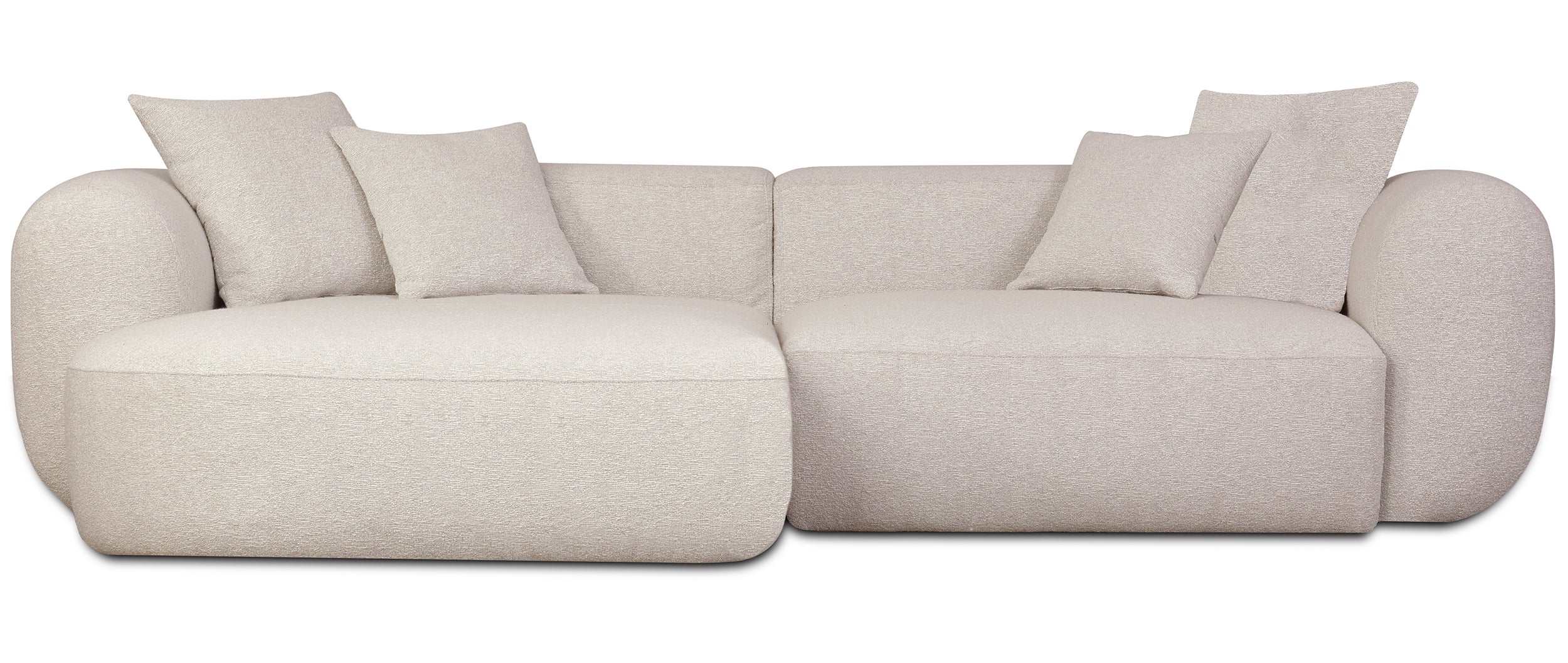Modulares Ecksofa Baomi L-förmig mit Hocker, linksseitig, hellbeige Chenille