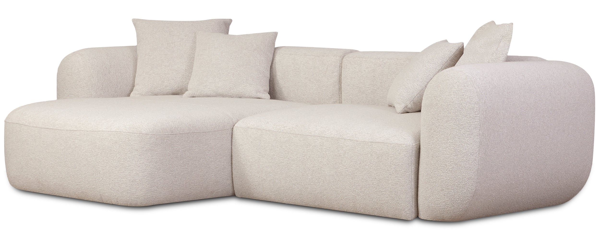 Modulares Ecksofa Baomi L-förmig mit Hocker, linksseitig, hellbeige Chenille