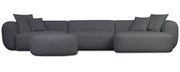 Großes, rechtseitiges, L-förmiges modulares Ecksofa Baomi mit Hocker, dunkelgrauer Chenille-Stoff